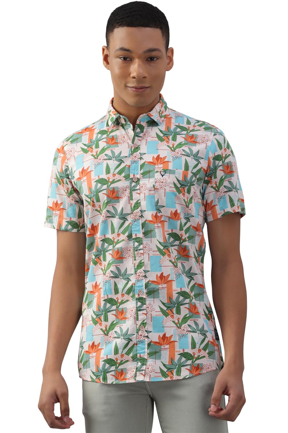 Allen Solly Men Printed Casual Cotton Short Sleeve Shirt