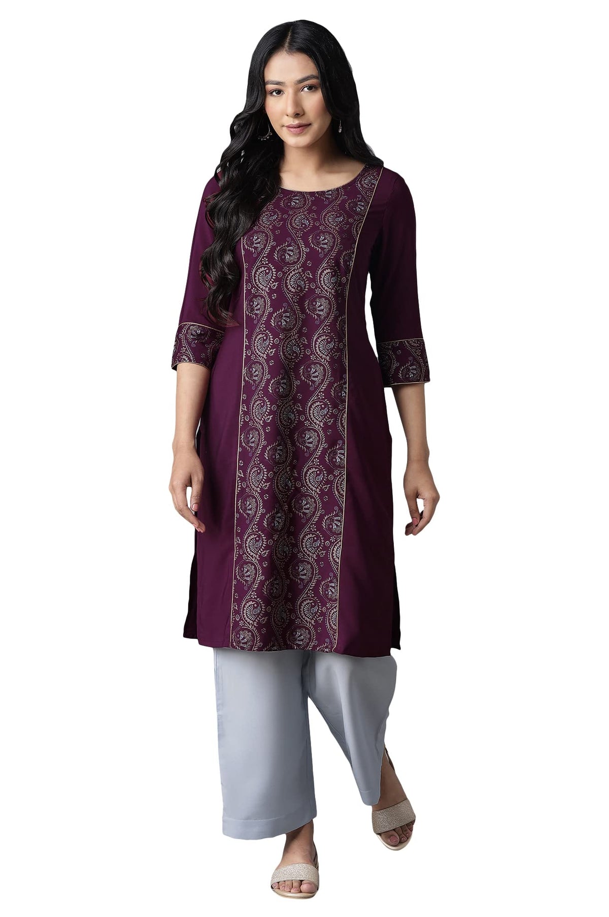Aurelia Womens Polyester Floral Regular Kurta-Straight Culotte