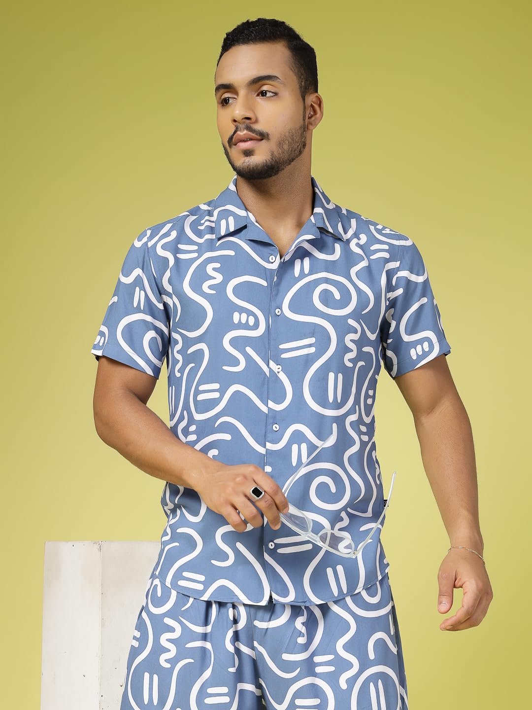 Rigo Printed Co-Ord Set For Men | Casual Shirt & Shorts Night Suit | Lounge-Wear Nightdress Shorts Set | Night Wear, Beach, Vaca