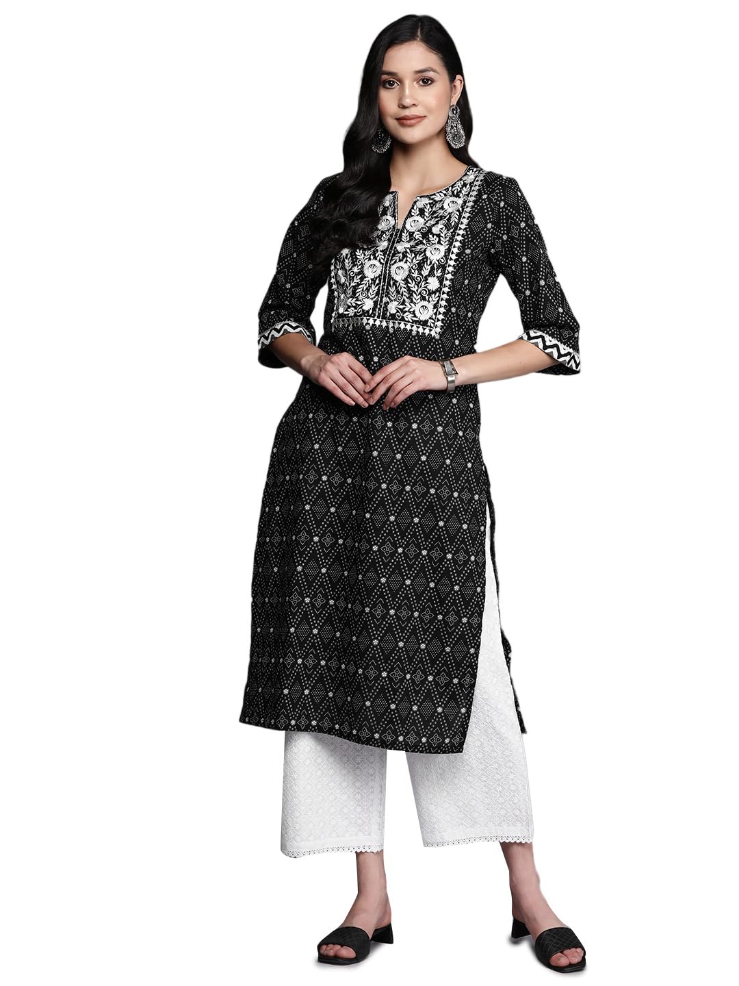 Libas WomenS Cotton Yoke Design Straight Kurta (26186_Black