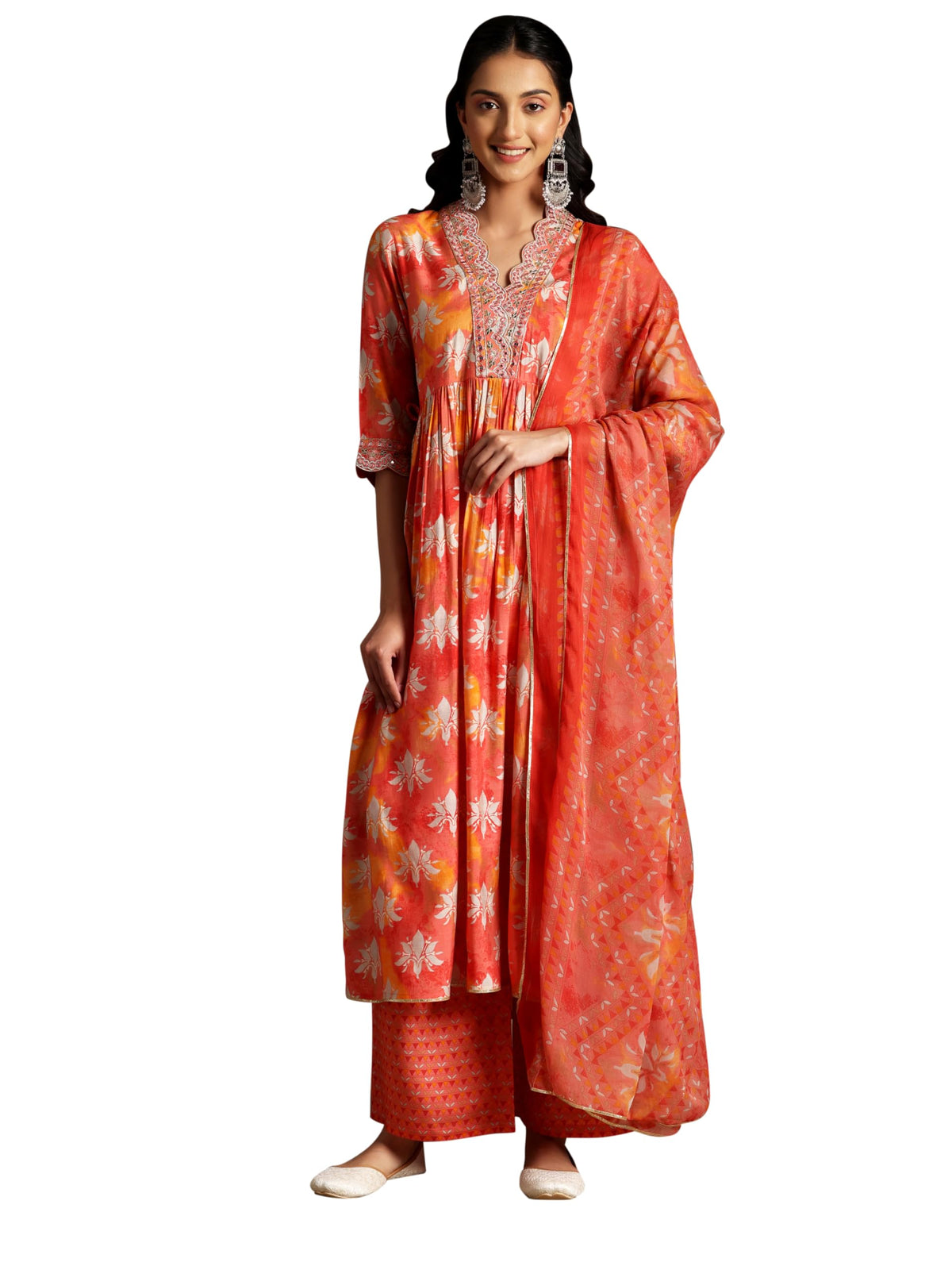 Libas WomenS Silk Blend Kurta Set (35816_Orange