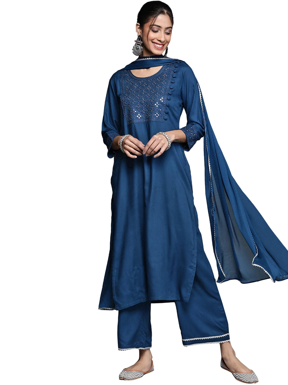 Libas WomenS Rayon Kurta Sets (20425_Blue