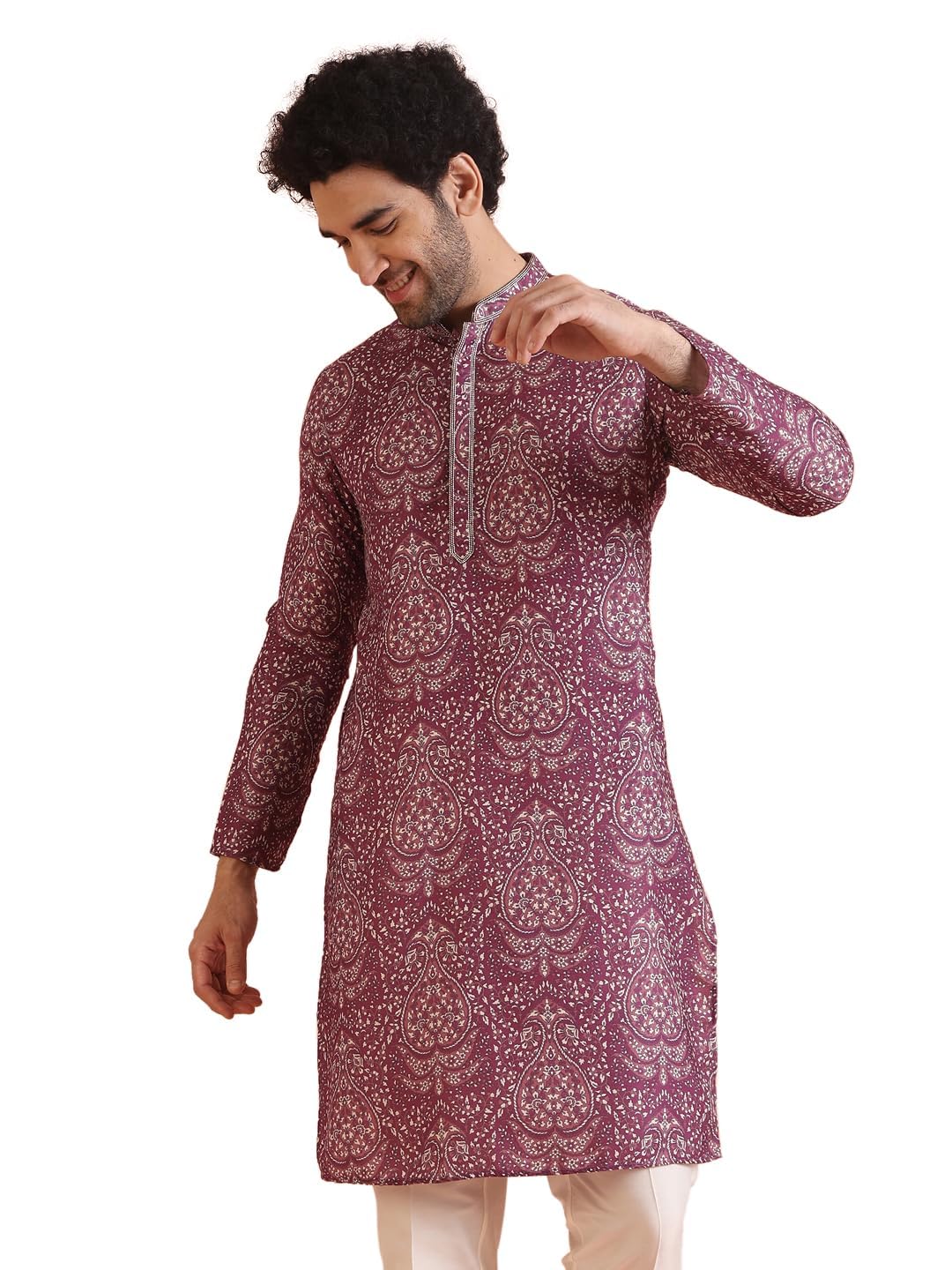 Kisah Mens Printed Cotton Blend Kurta Traditional Ethnic Wear Kurta For Men For Weddings & Festivals Burgundy