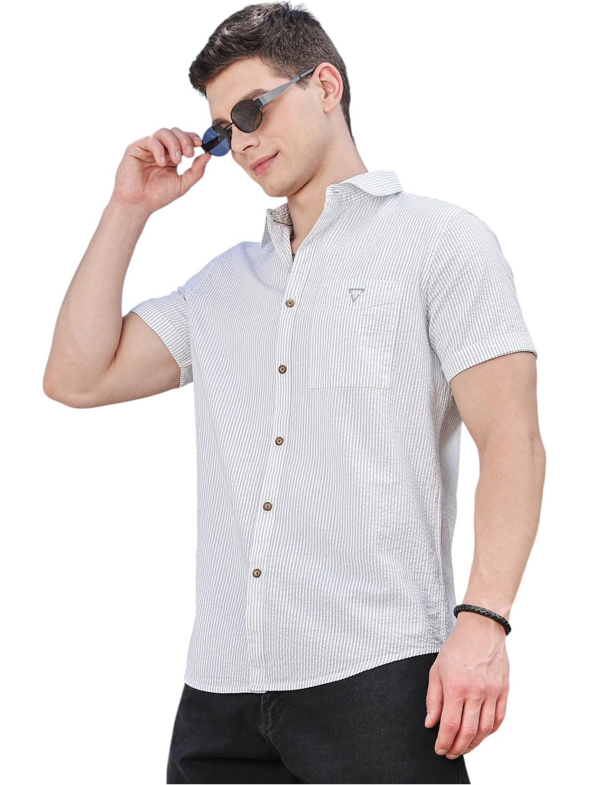 Thomas Scott Slim Fit | 100% Cotton | Short Sleeve | Shirts for Men LightGrey