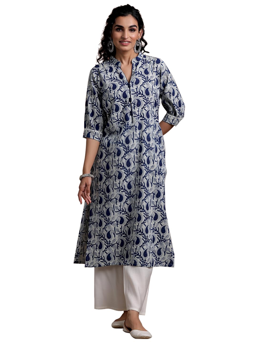 Libas WomenS Cotton Printed Straight Kurta (29051R_Blue