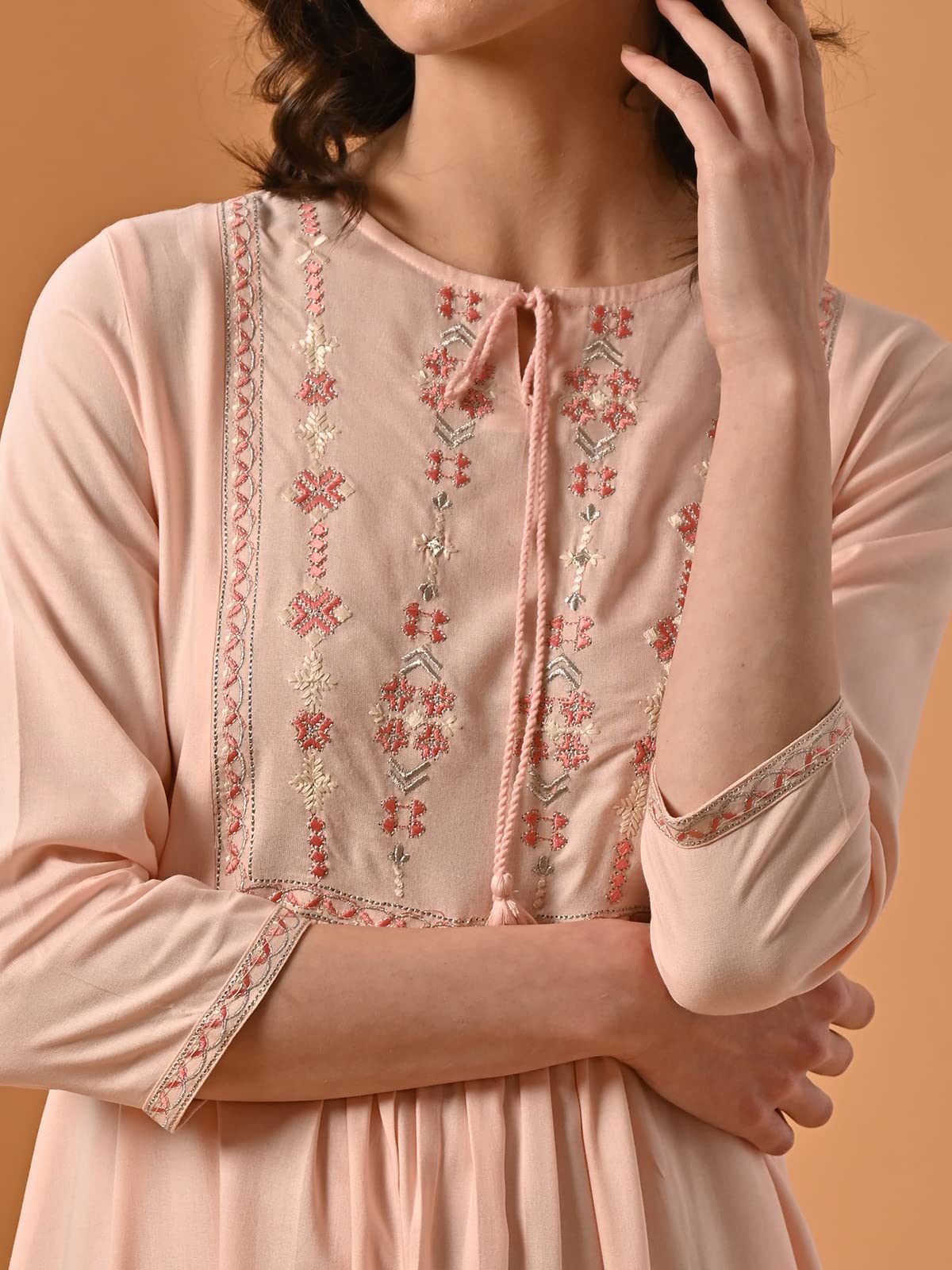 rangita Rayon Calf Length Embroidered Flared Kurti for Women | Kurta for Women