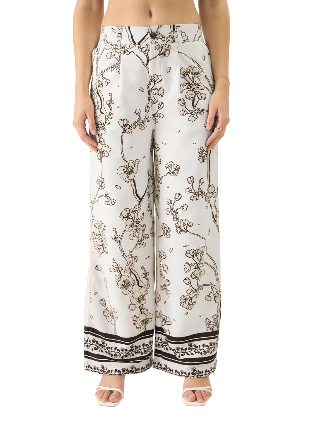 The Souled Store Gardenia White Polyester Blend Pants for Women and Girls - Elegant and Versatile Bottoms for Every Occasion