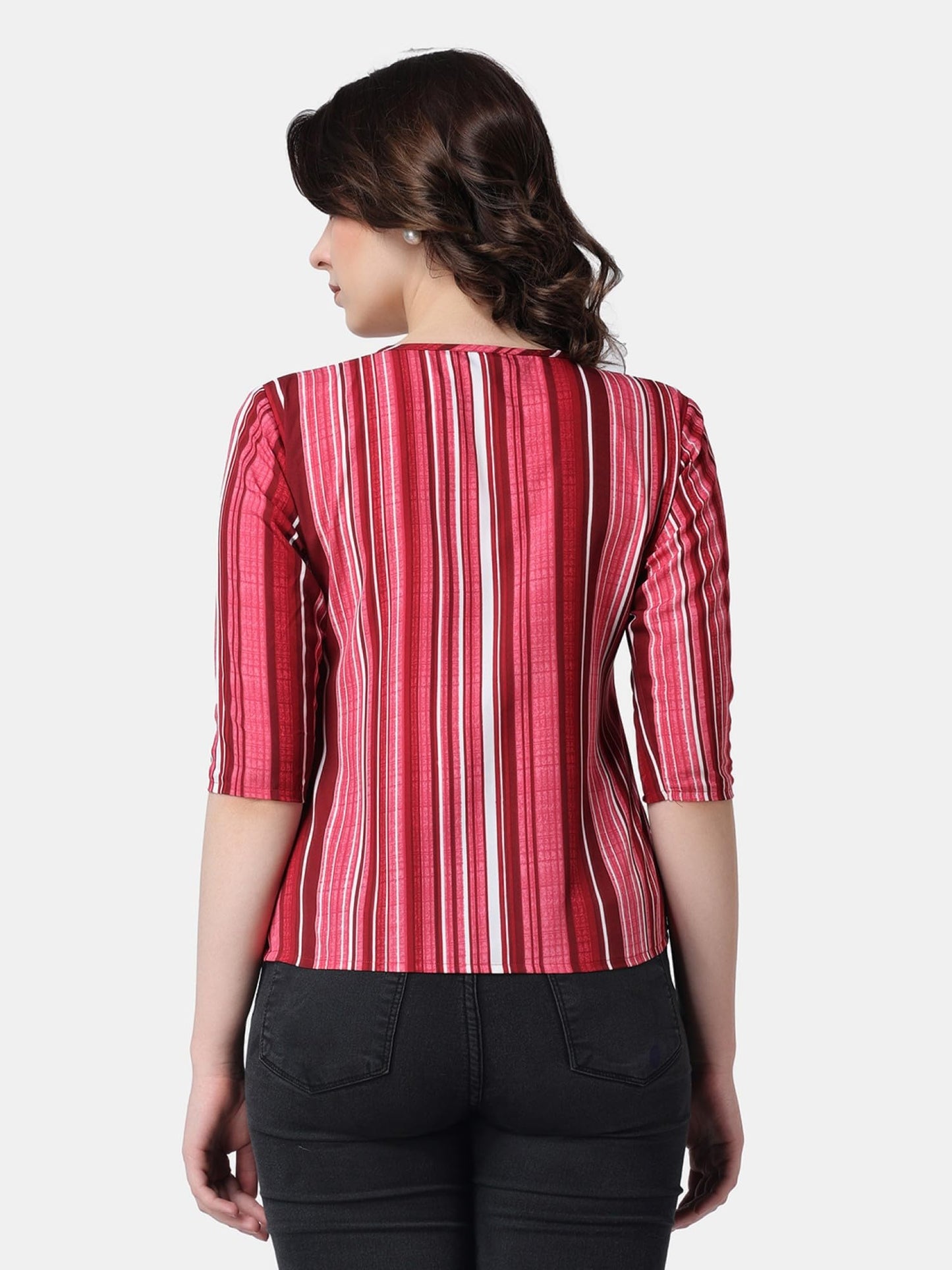 POPWINGS Casual Printed Puff Sleeves Round Neck Top for Women || Stylish Latest Summer Tops for Women || Hip-Length Women Top Pi