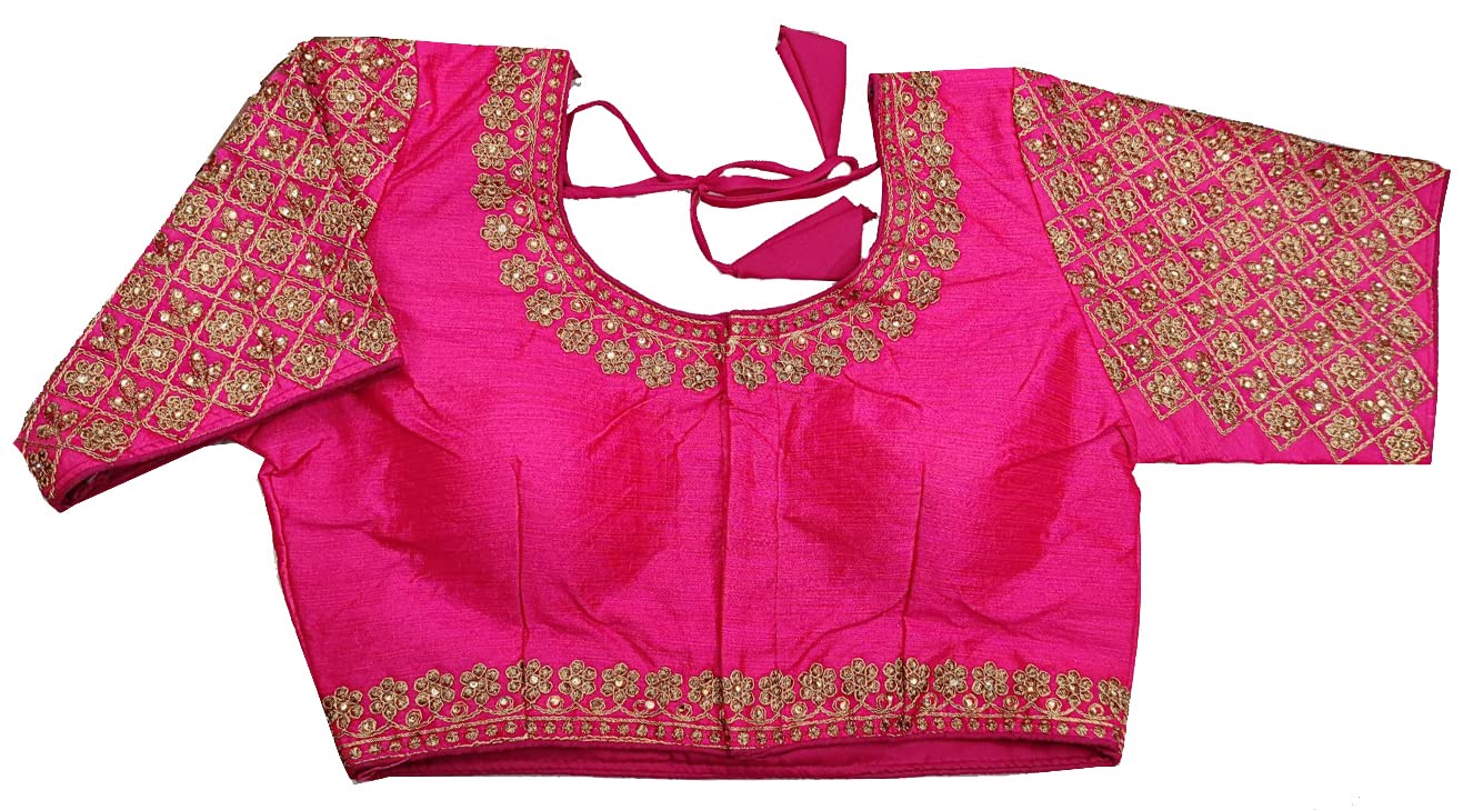 Vihu Fashion WomenS Heavy Embroidery Handwork Half Sleeves Readymade Blouse