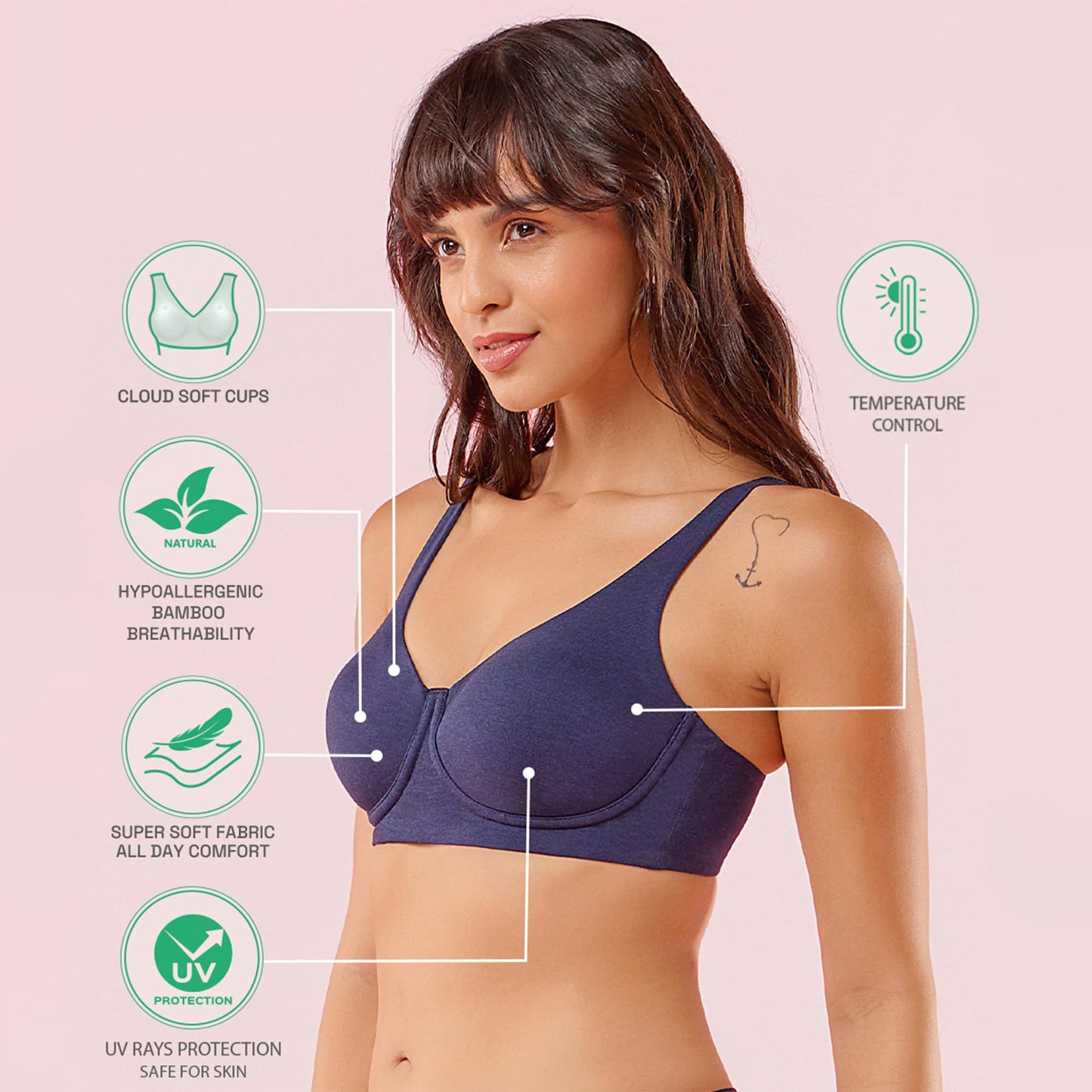 Enamor Womens Cotton Wire Free Casual T-Shirt Bra (IO05_Eclipse