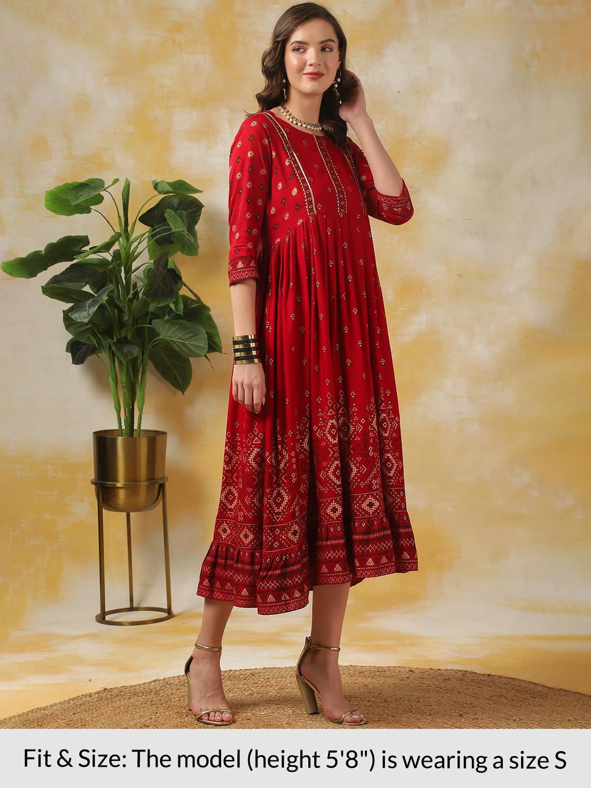 rangita Red Rayon Calf Length Printed Anarkali Kurti for Women | Kurta for Women