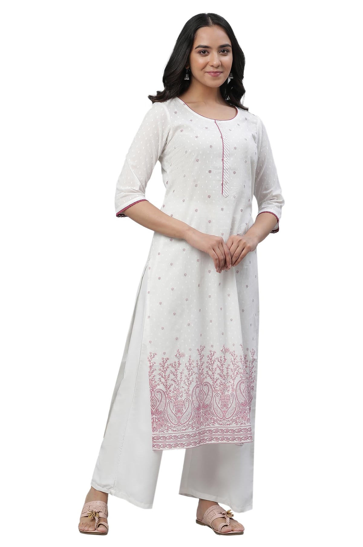 Aurelia White Paisley Printed Cotton Regular Kurta for Women