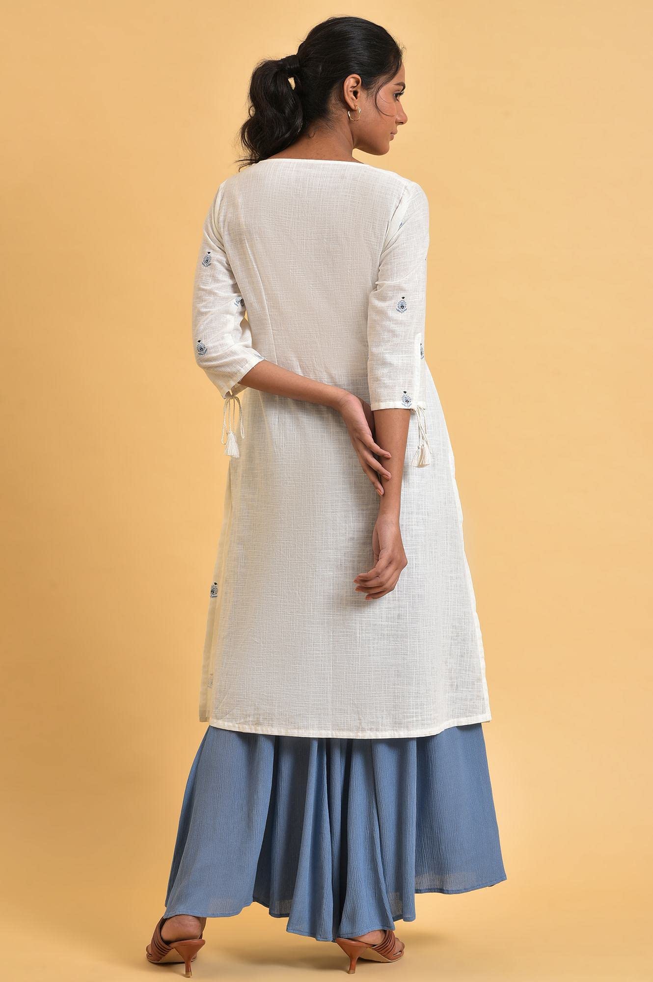 W for Woman White Floral Print Summer Kurta