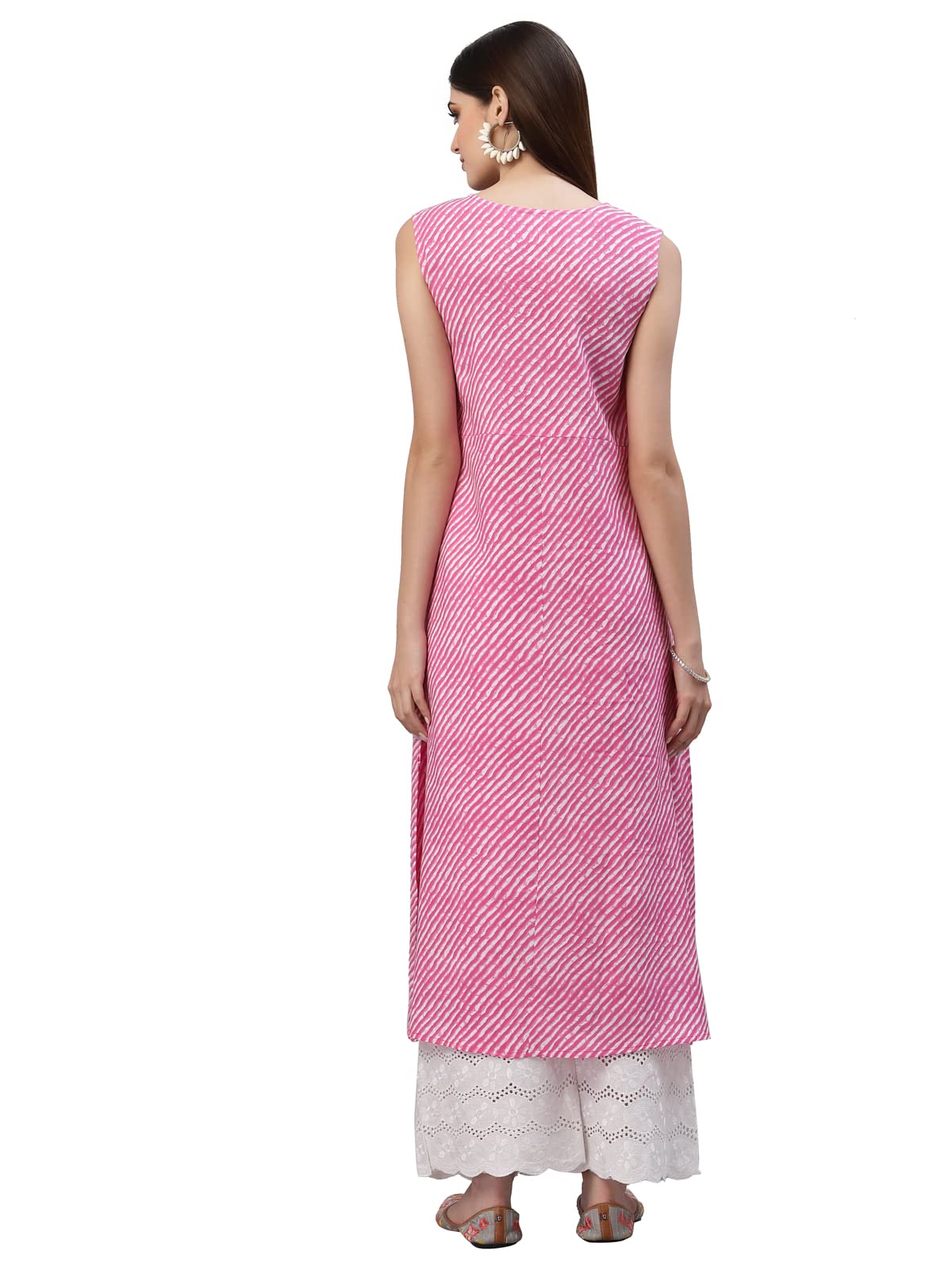 Stylum Women's Lehariya Printed Rayon A-Line Kurta (Pink)