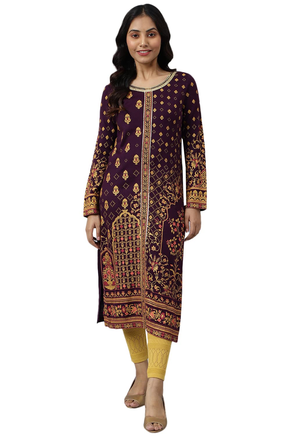 Purple Statement Printed Winter Kurta