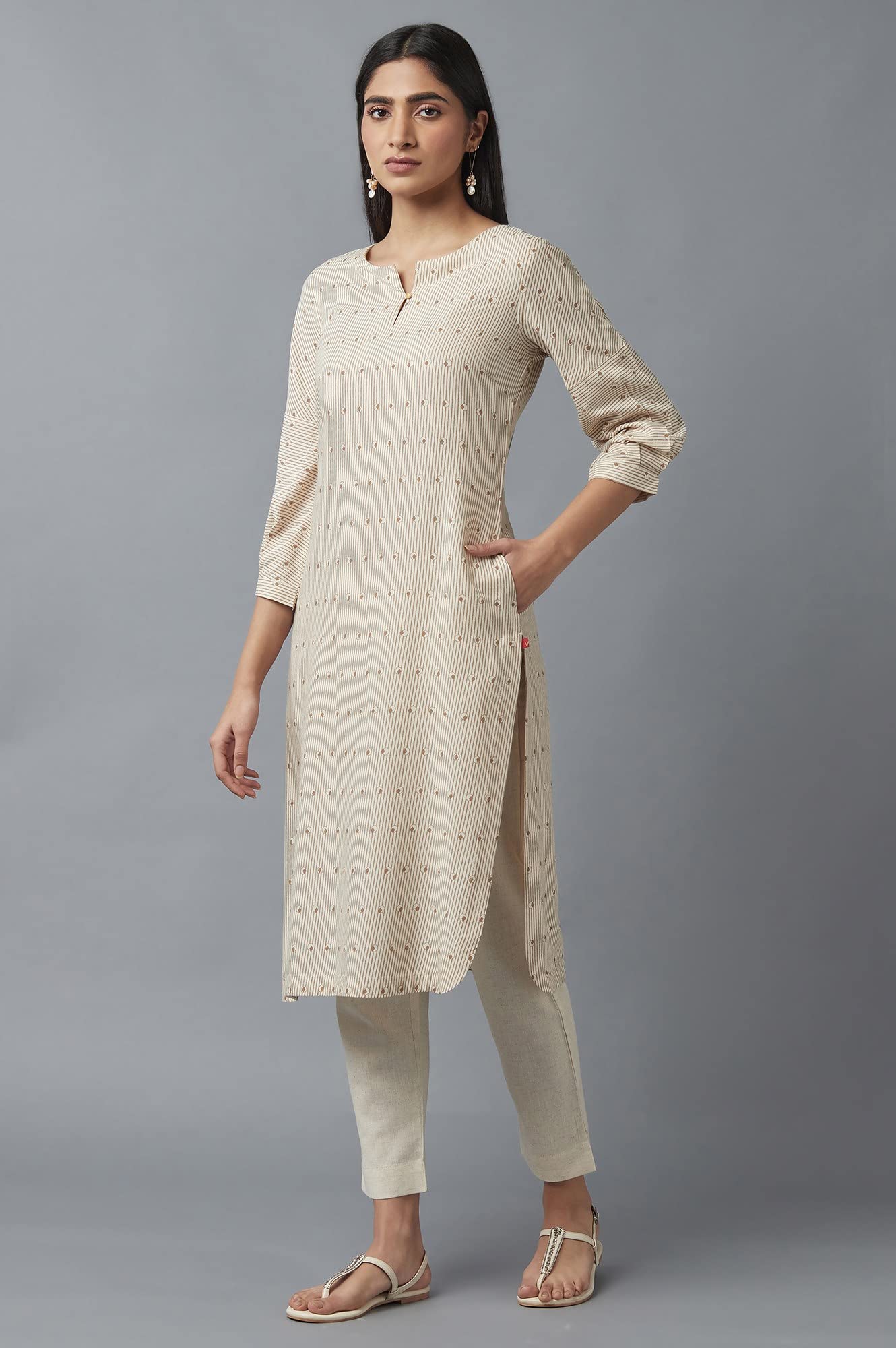 W for Woman Women Viscose Stripe Print Kurta