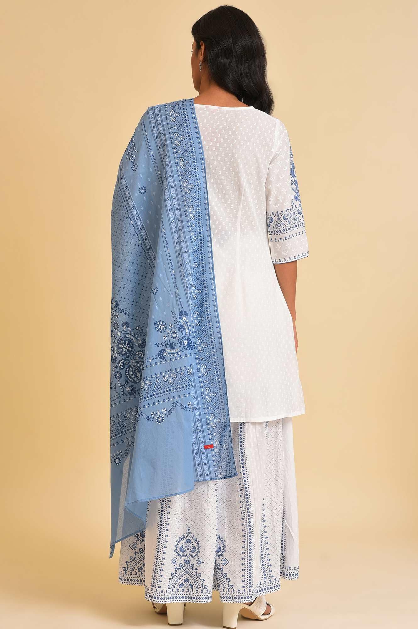 W For Woman Women'S Cotton Kurta, Sharara & Dupatta (23Fews19276-120843_Broken White