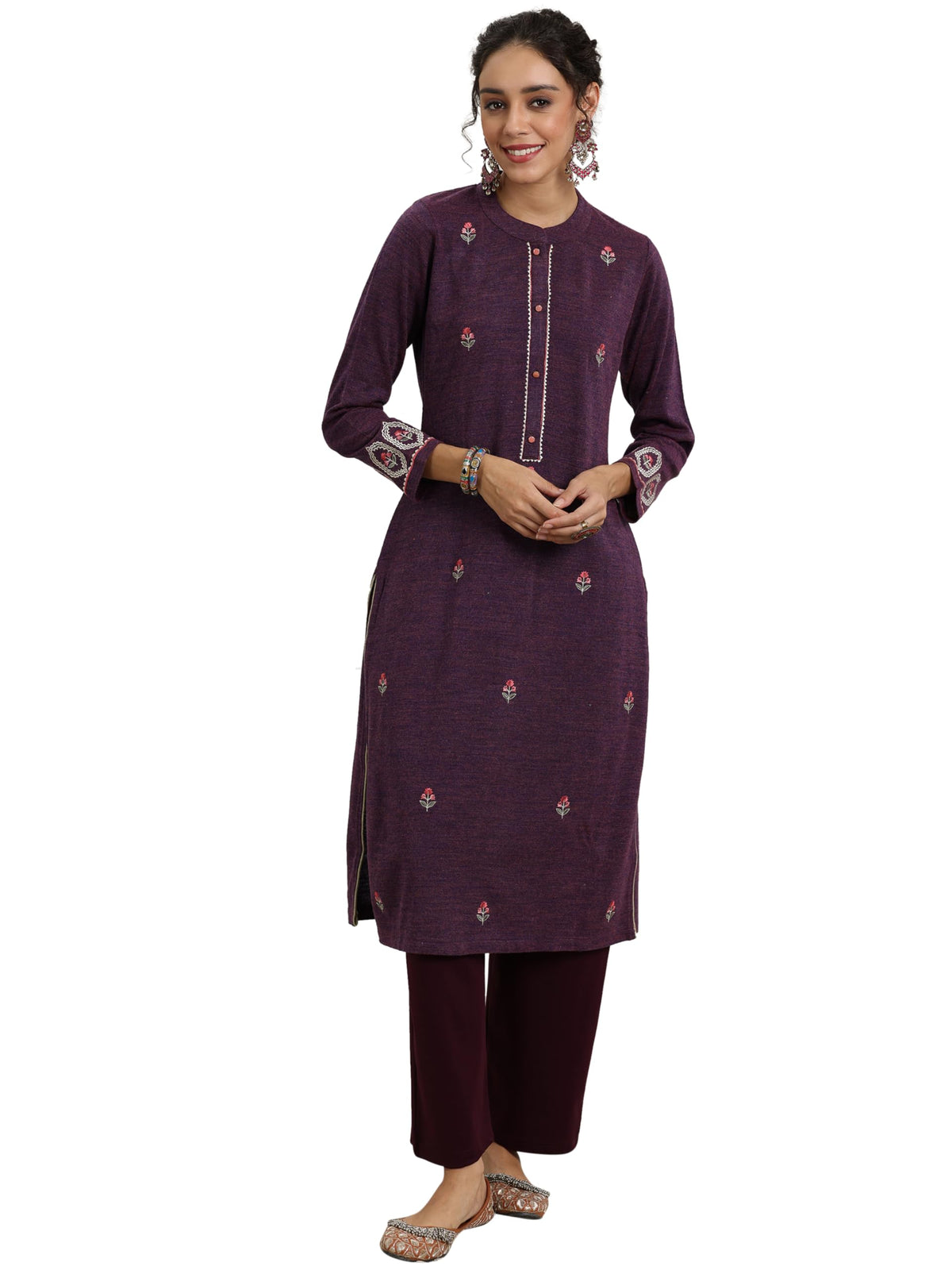 Libas Womens Wool Regular Kurta (58143W_Burgundy