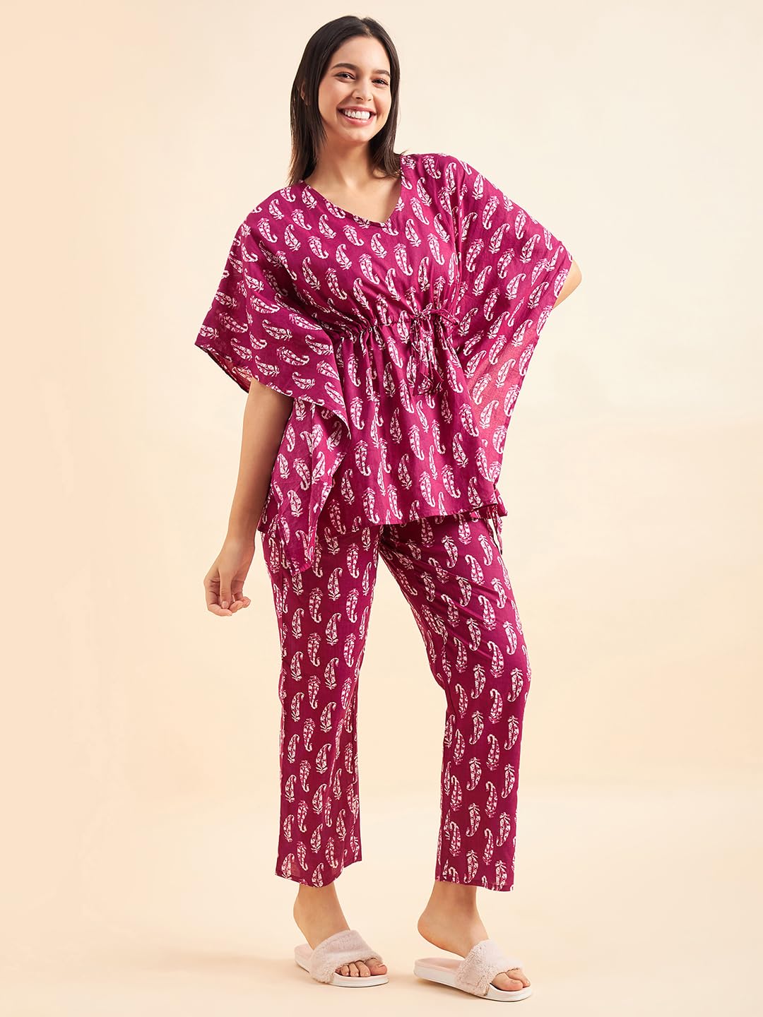 Sweet Dreams Women Printed Pyjama Set Wine