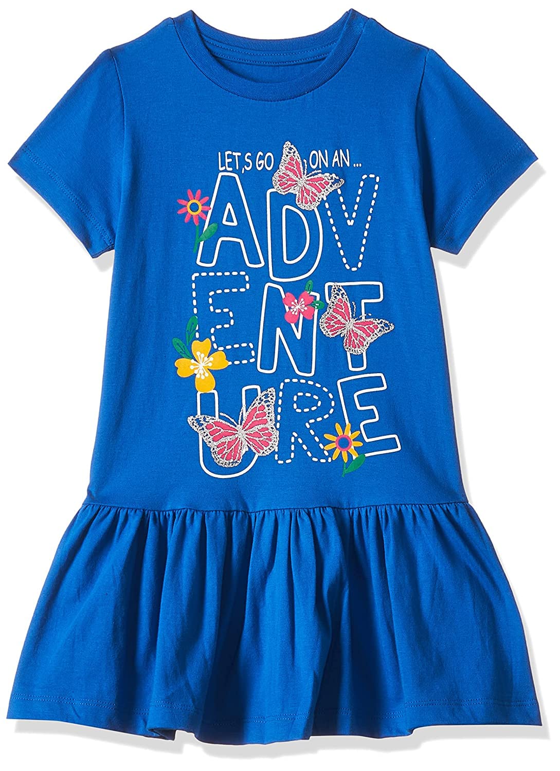 T2F Girls Cotton Printed Regular Fit Casual Dress Royal Blue