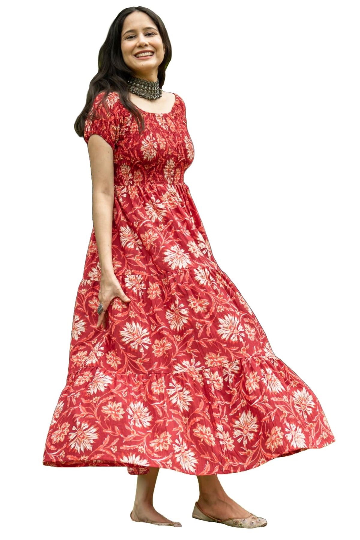 ANNI DESIGNER Womens Cotton Blend Regular Fit Anarkali Printed Long Kurta