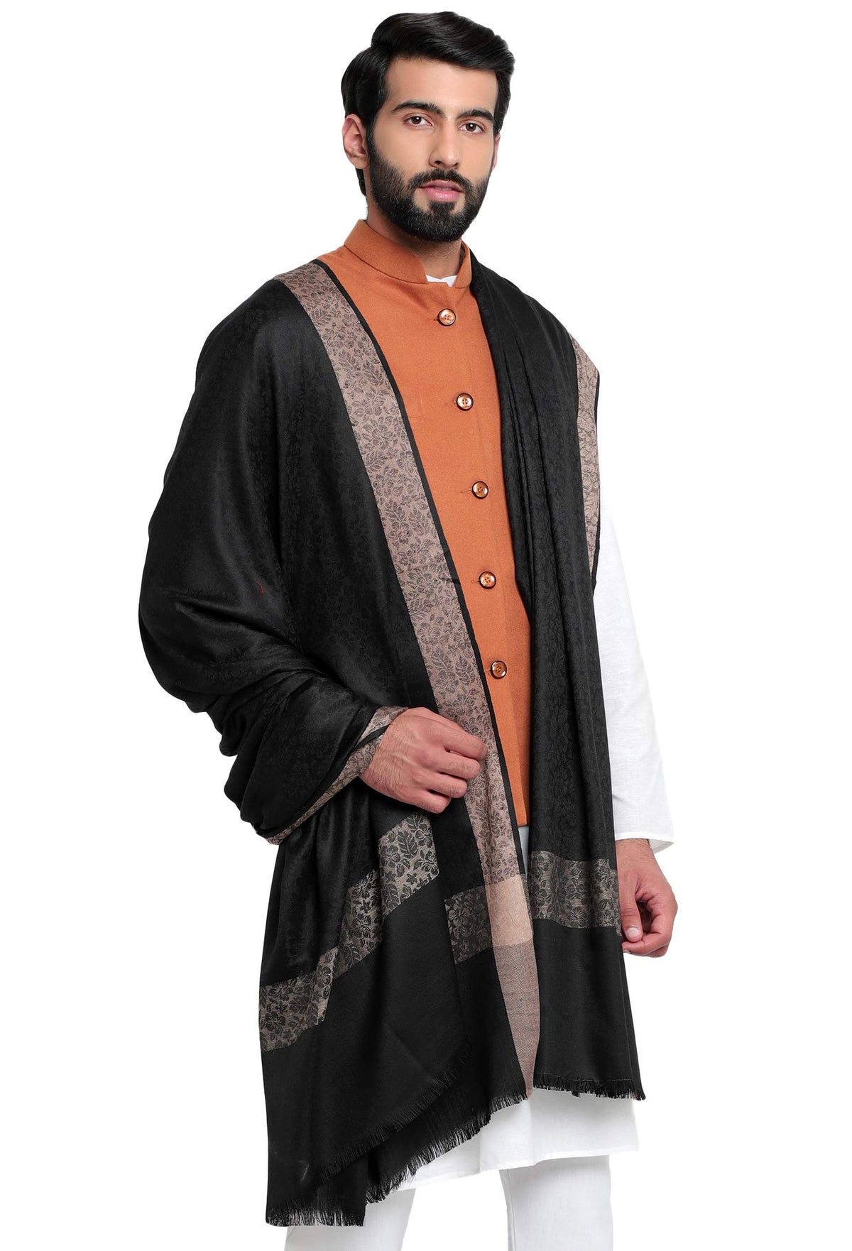 Weavers Villa MenS Woven Border Pure Wool Lohi/Woollen Shawl, 125Cm X 250Cm
