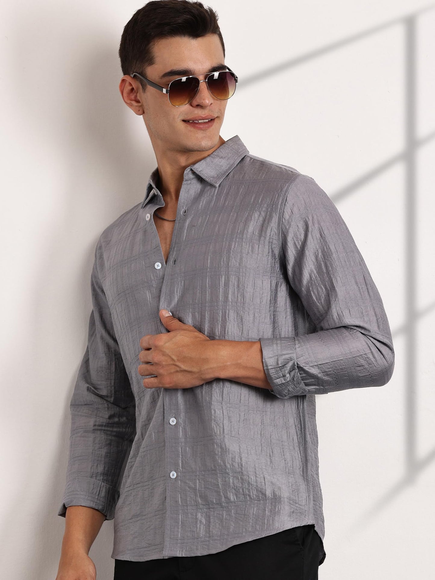 Thomas Scott Slim Fit | Long Sleeve | French Placket | 100% Cotton | Solid Colors | Shirts for Mens Grey