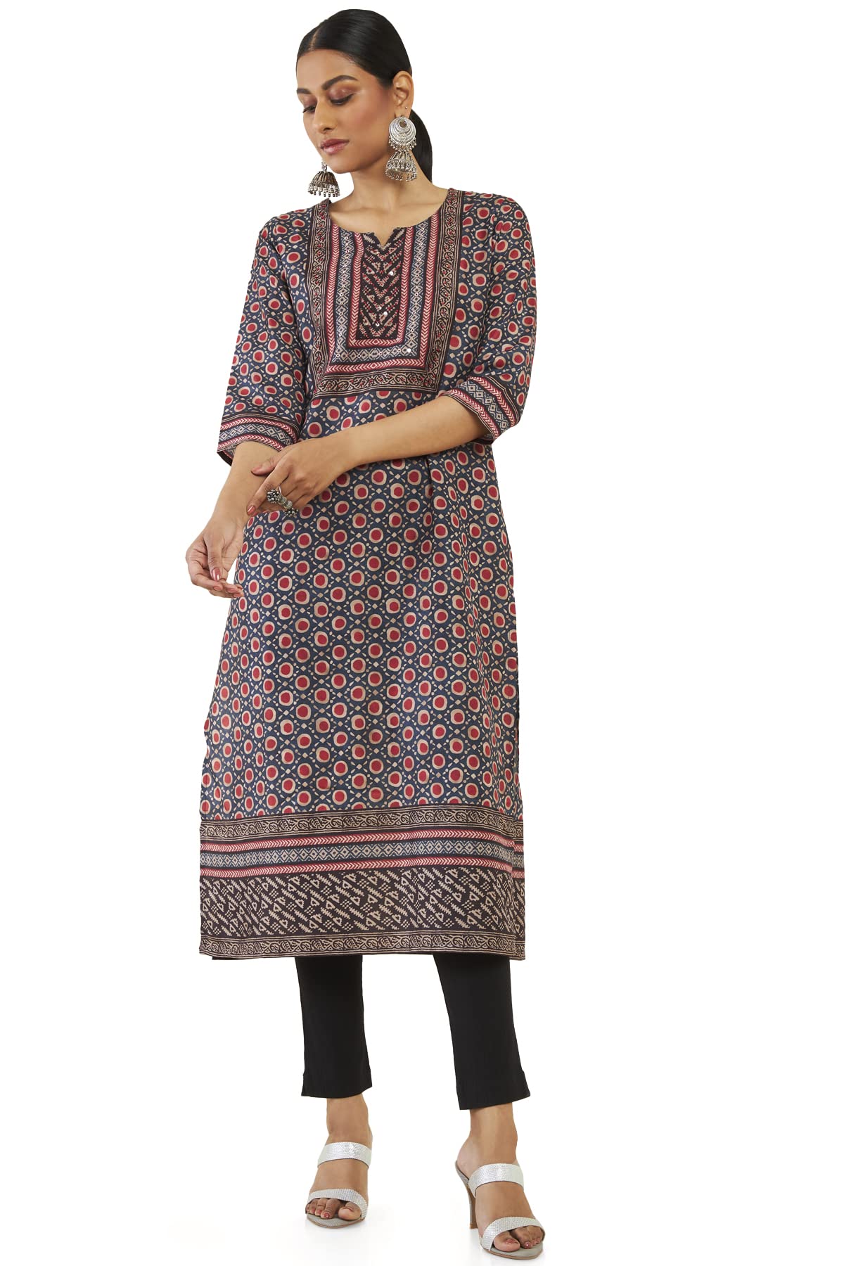 Soch Women Dark Blue Polyester Printed Kurta