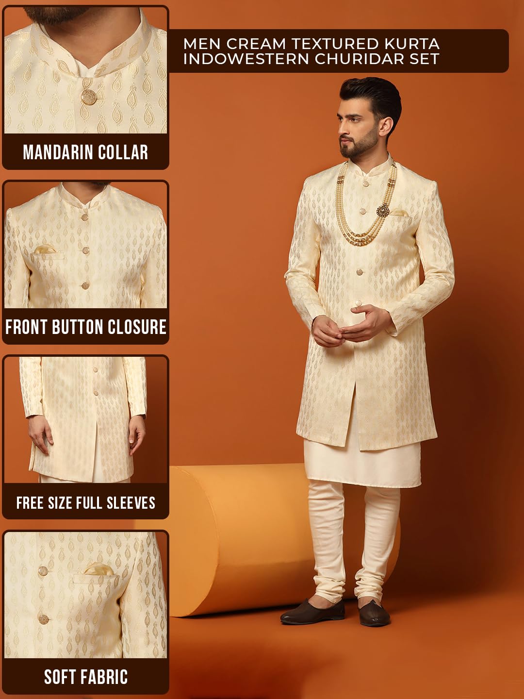 Kisah Kurta Sherwani Set For Men Silk Blend Jacquard Textured Indo Western Kurta With Churidar | Designer Ethnic Outfit For Wed