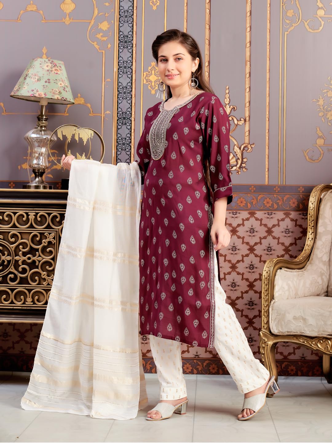 Aarika Girls Ethnic Wear Wine Colour Foil Print Embroidery Silk Kurti-8-15 Years (Kurti-Sd-5974)