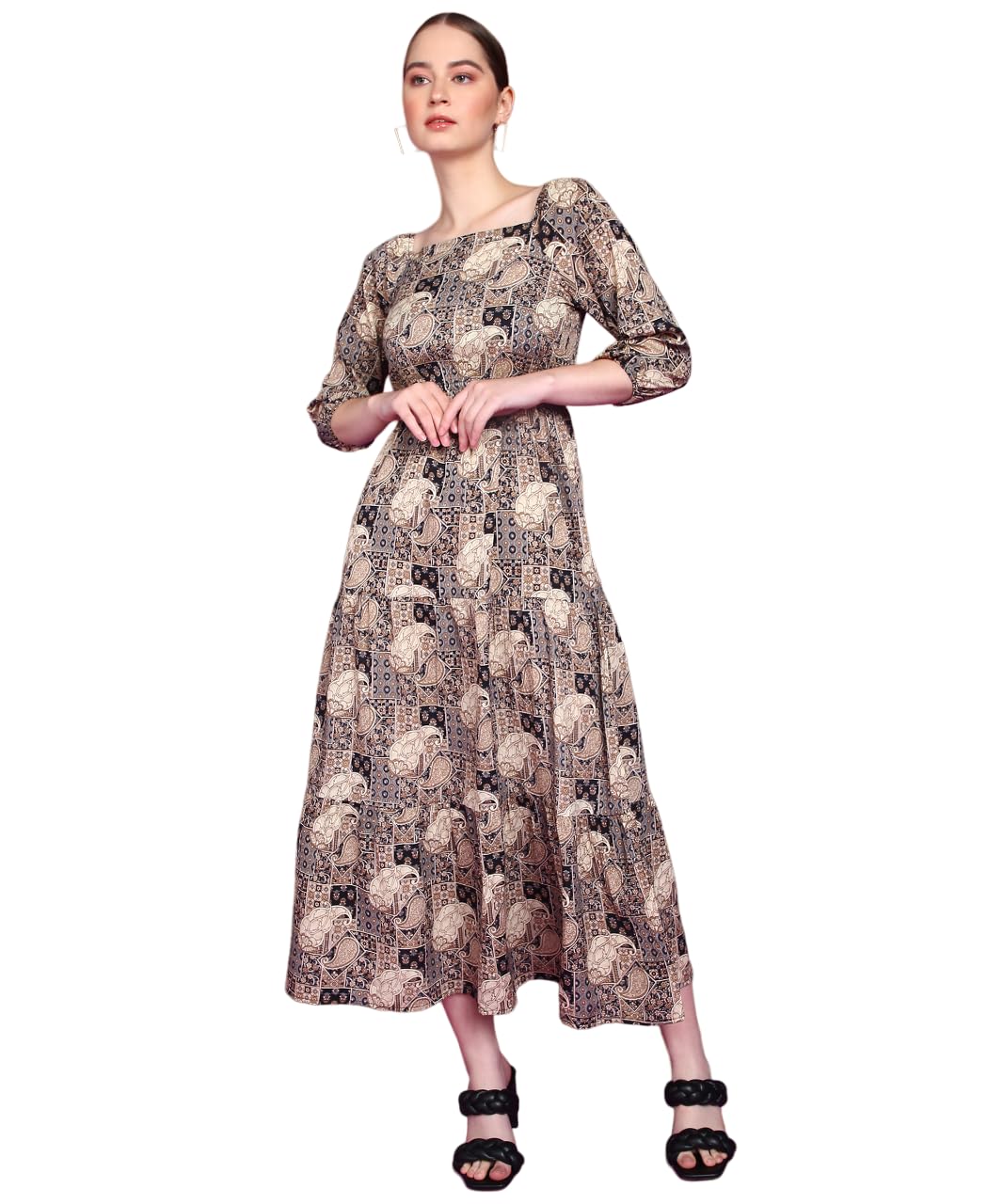 Popwings Women Casual Black Paisely Print Long Maxi Dress Dress | Stylish Dress | Trendy Dress