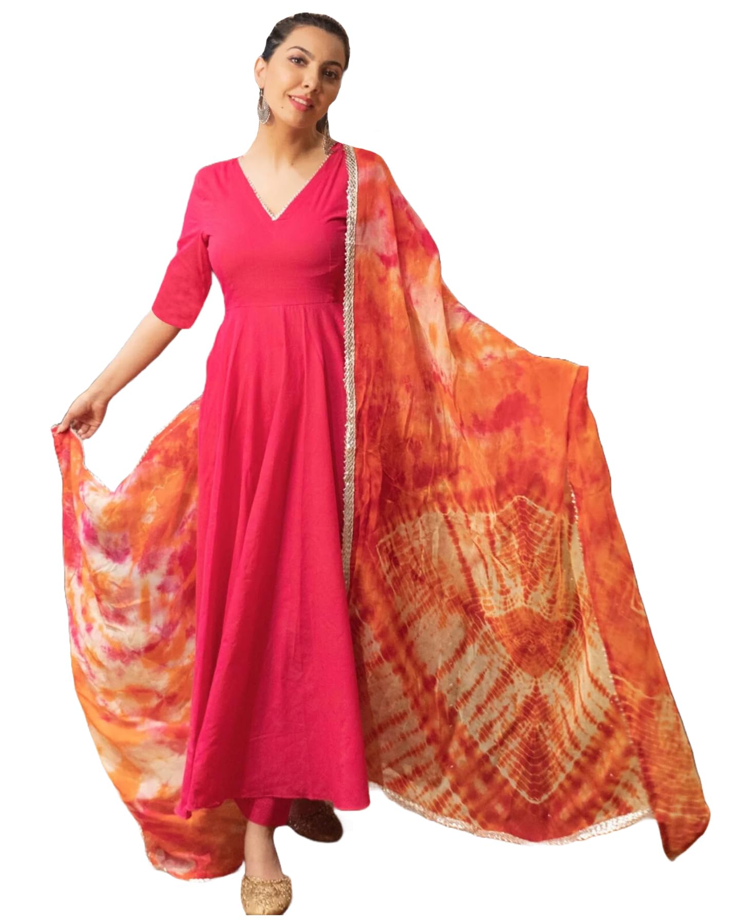 Gosriki WomenS Rayon Blend Anarkali Solid Kurta With Pant & Dupatta (Bette Pink-Gs_Xl_Pink_X-Large)