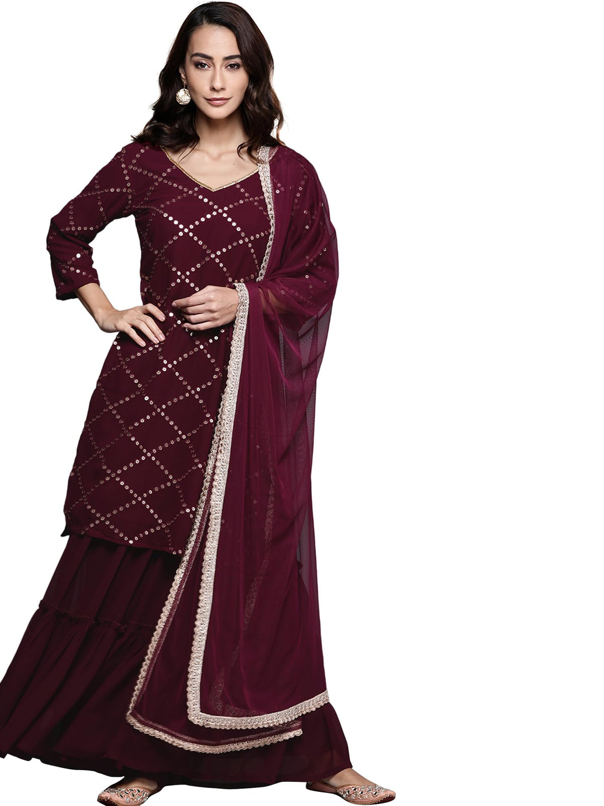 Libas WomenS Poly Georgette Kurta Sets (20059O_Purple