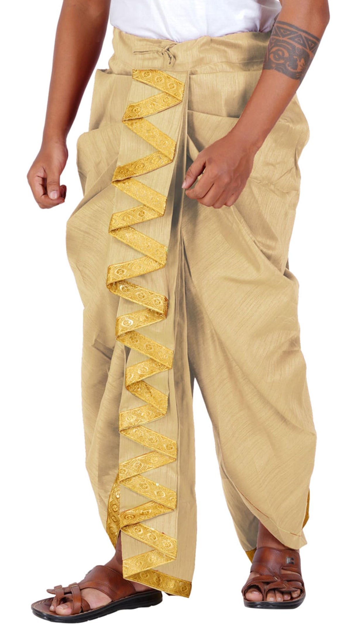 Prakasam Cotton MenS Colour Ready Dhoti With Zig Zag Self Design Border