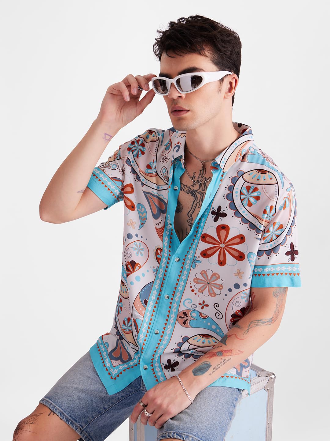 The Souled Store Original Indie Block Holiday Shirts For Men Shirts Casual Button-down Half Sleeve Printed Graphic Short Sleeve