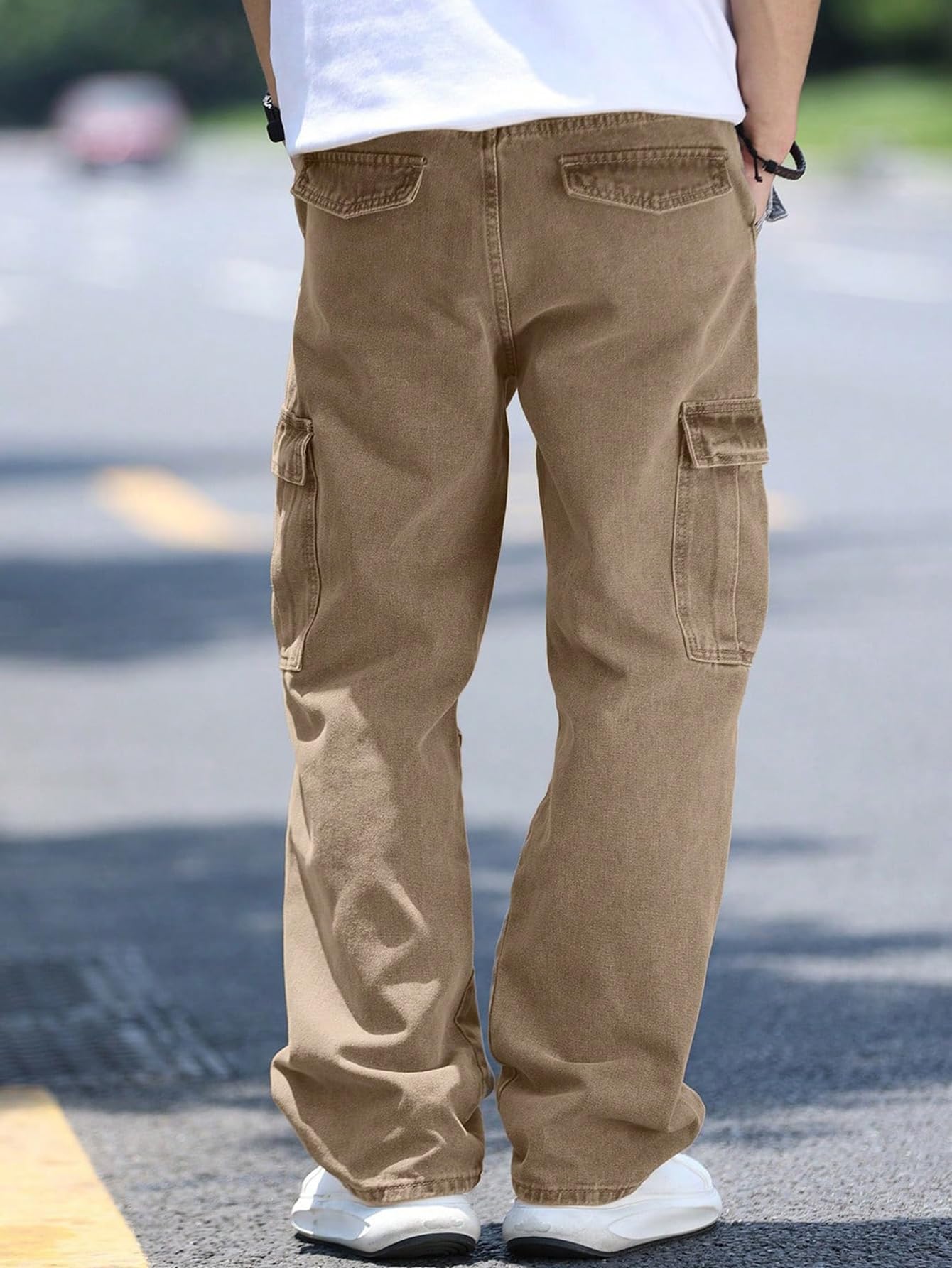 AVANOVA Mens Khaki Cargo Jeans Slim Fit | Stylish Stretch Denim Trousers with Multi Pockets | Casual Wear Pants for Men | Comfor