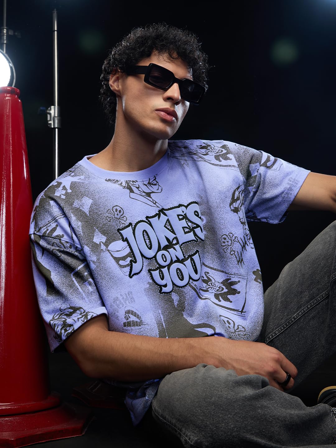 The Souled Store Joker: Jokes On You Men And Boys Short Sleeves Round Neck Blue Graphic Printed Cotton Oversized T-Shirts
