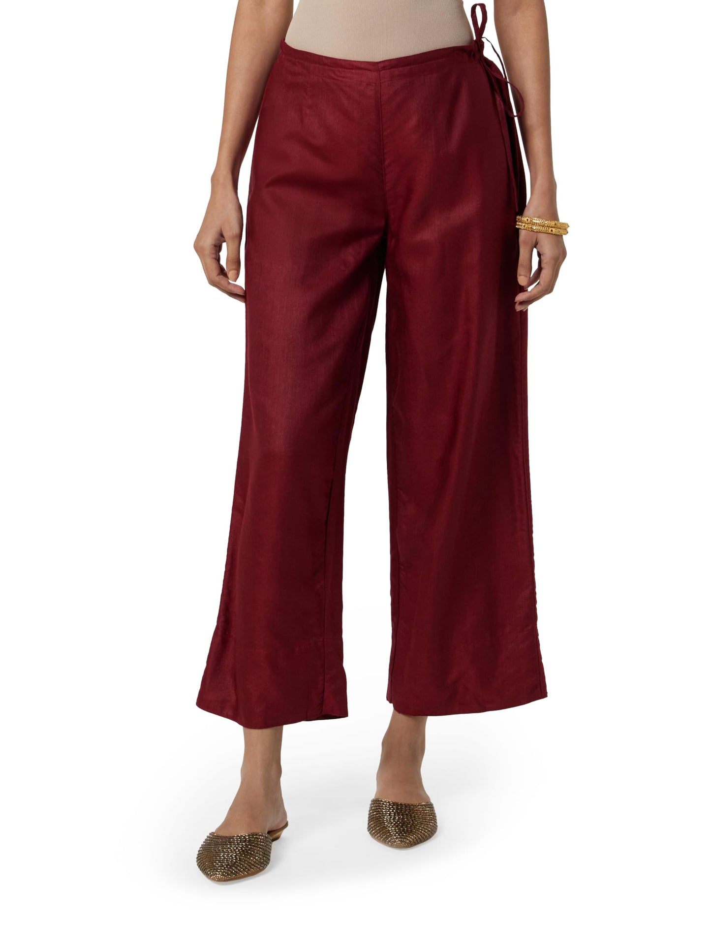 Fabindia Women Silk Waist Tie Up Ijar Pant Cotton_Xl Maroon