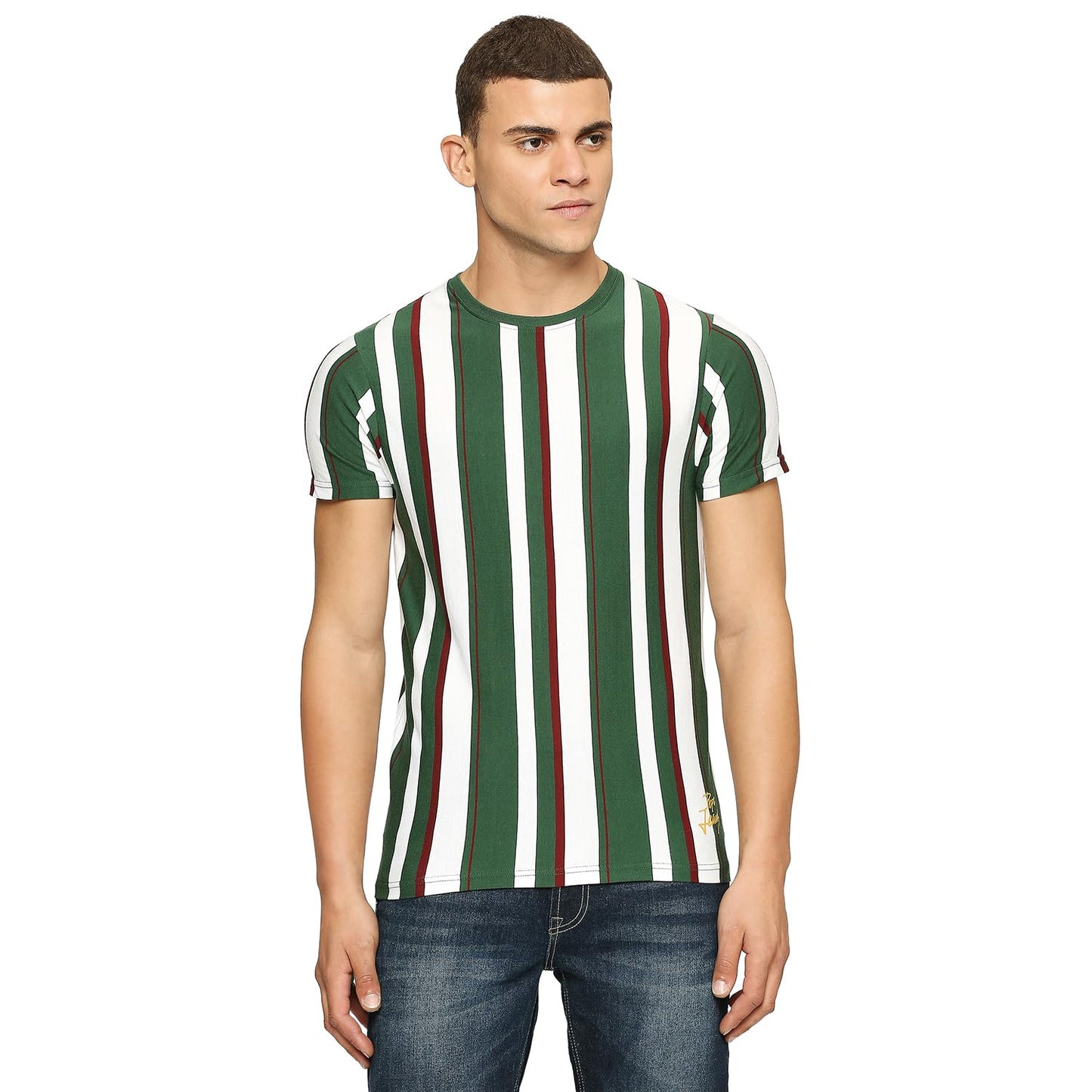 Green Striped Short Sleeved T-Shirt