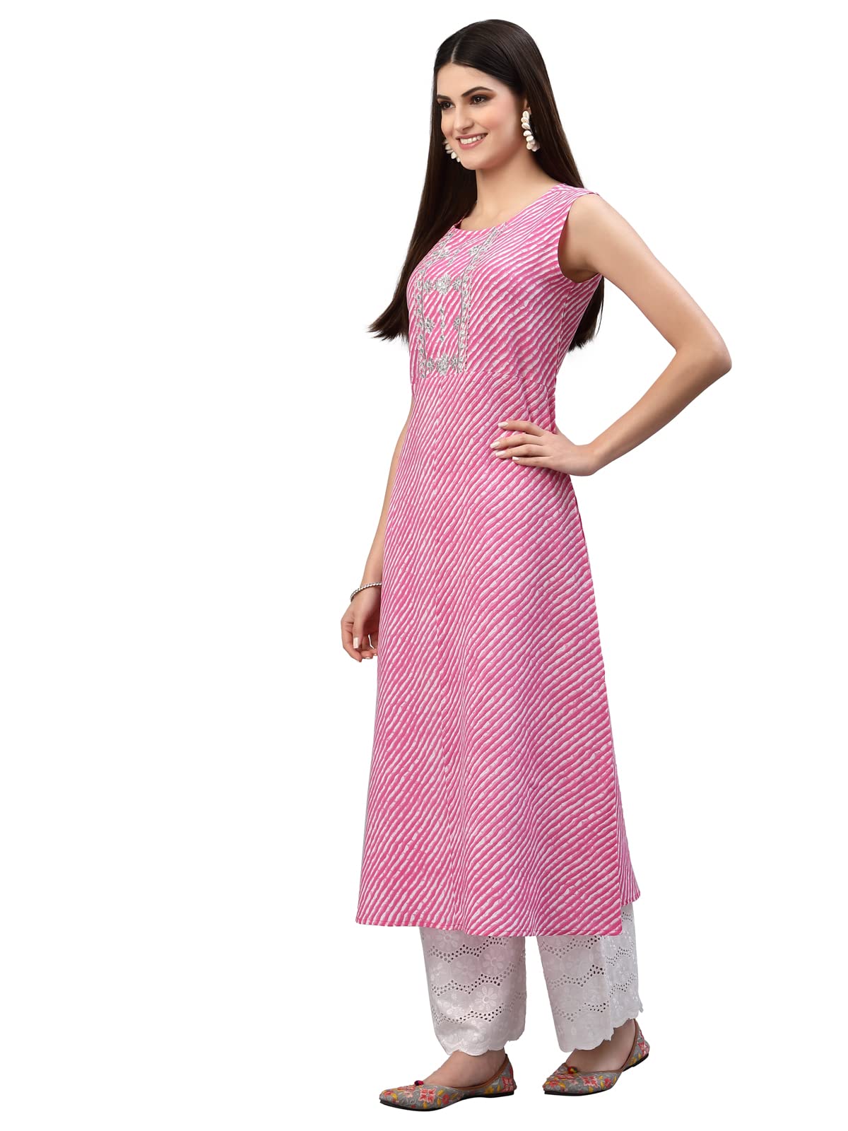 Stylum Women's Lehariya Printed Rayon A-Line Kurta (Pink)