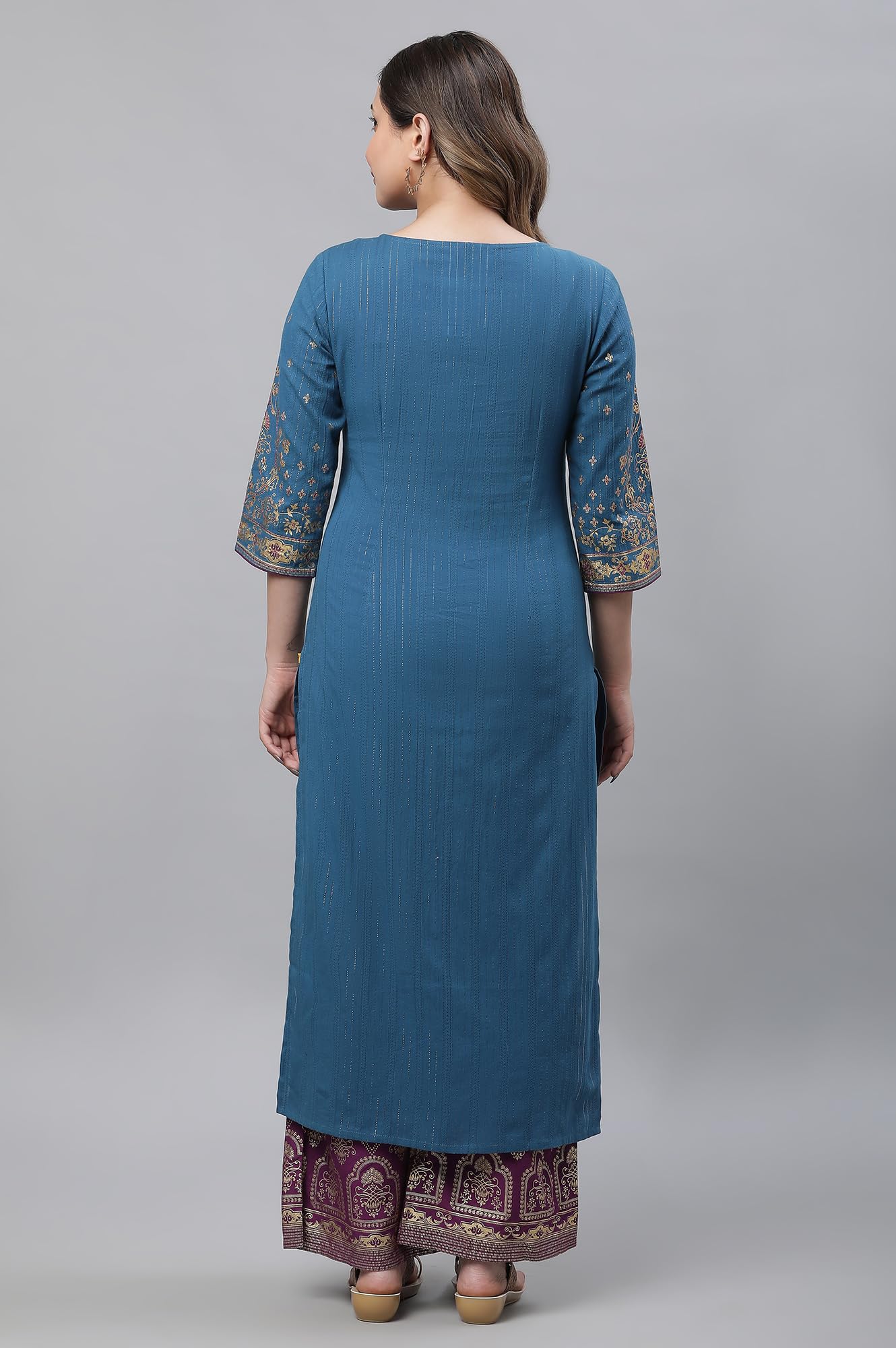 Aurelia Womens Cotton Regular Kurta (24FEA14536-606020_Ink Blue