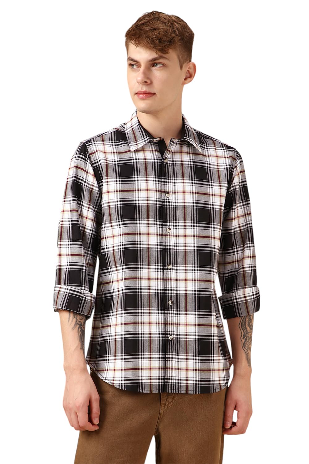 Dennis Lingo Men Black 100% Cotton Full Sleeve Spread Collar Checks Shirts_Dlmshjas24015_Bk