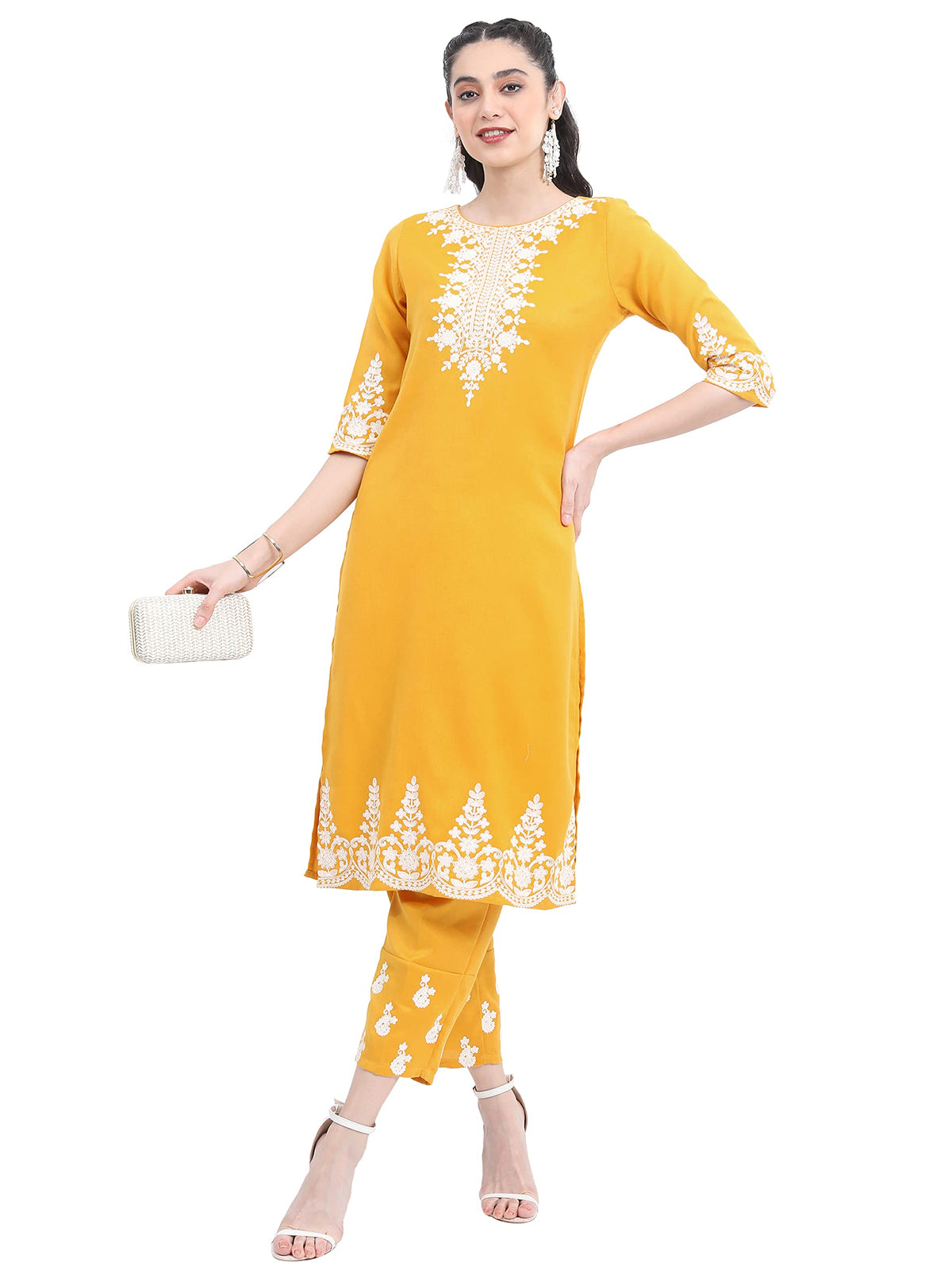 Ketch Polyester Womens Kurta With Palazzo (Khk3000562_Mustard