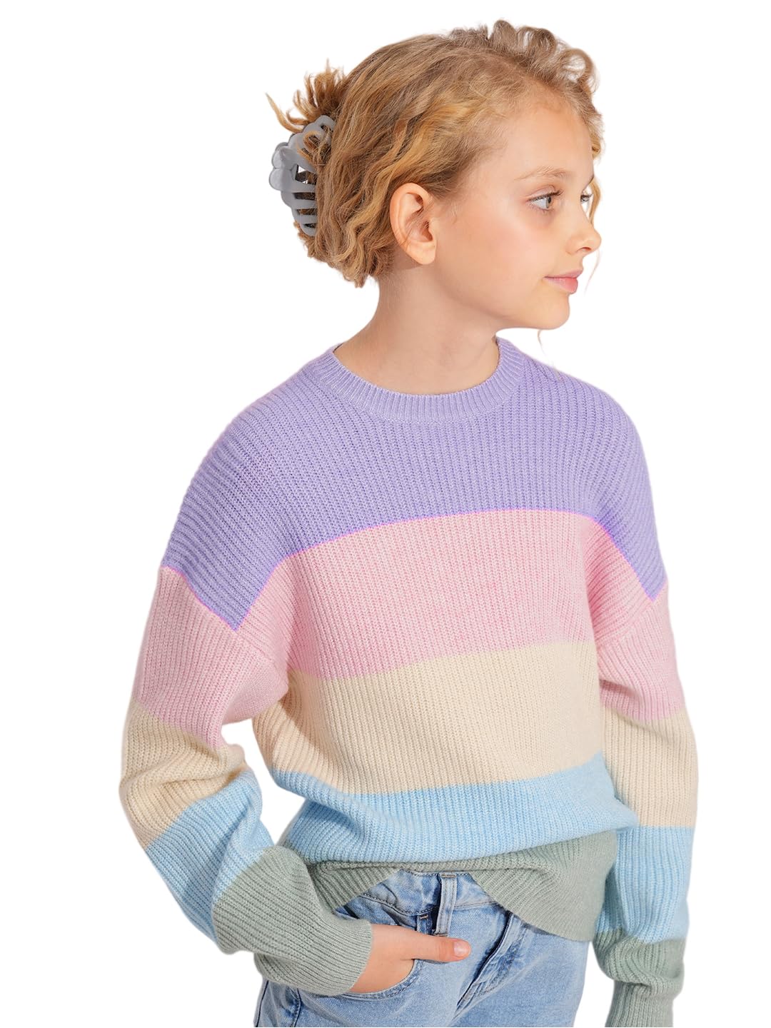 Vero Moda Girls Multicolor Colourblocked Pullover Sweater
