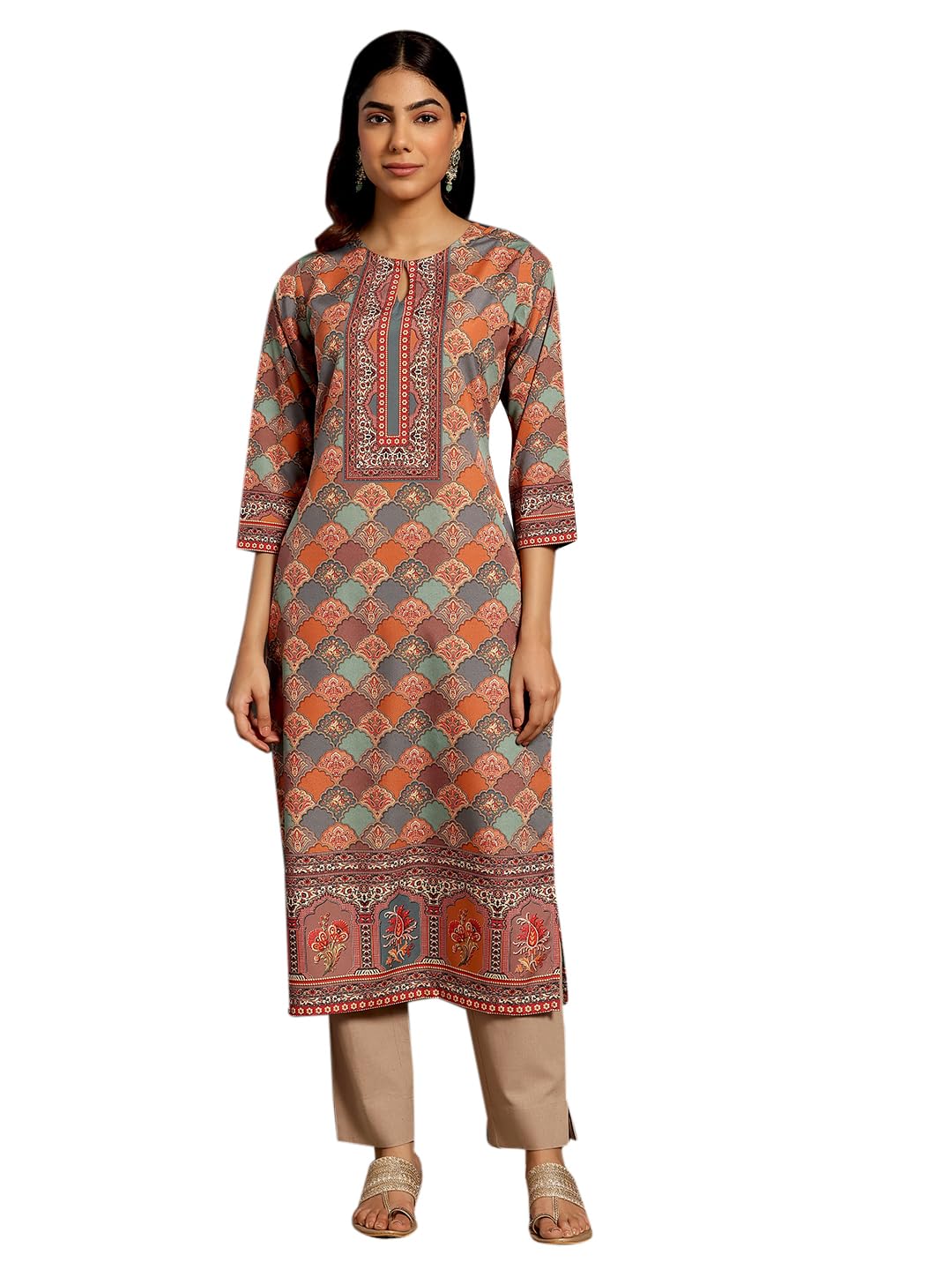 Libas WomenS Crepe Printed Straight Kurta (26553_Multicoloured