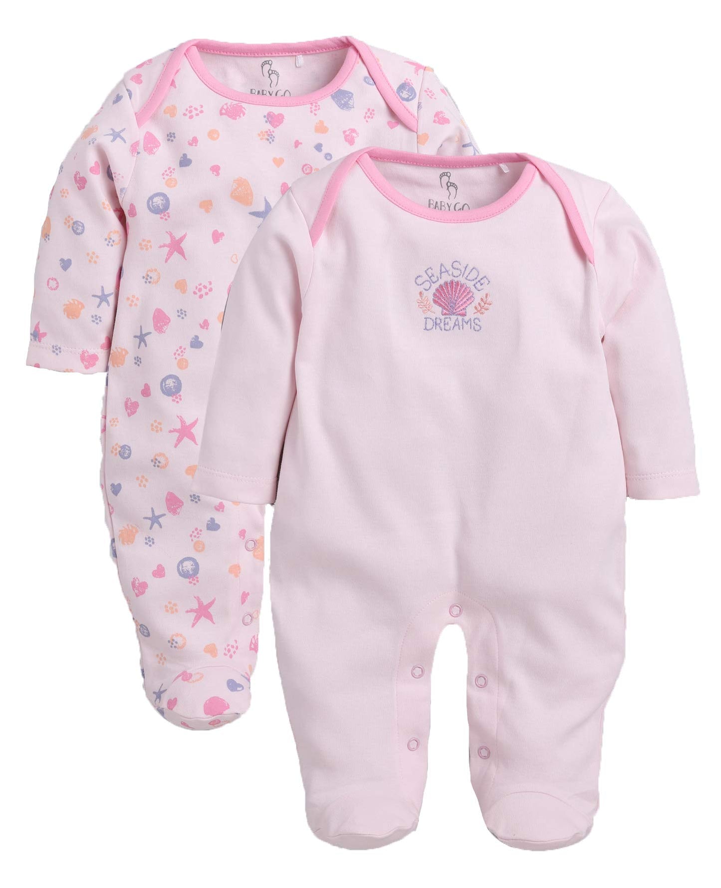 BabyGo Baby Romper 100% Cotton Rompers for New Born Baby|Sleepsuits for Baby Boys & Girls|Onesies|Infant Clothes|PINK| 0-3M|