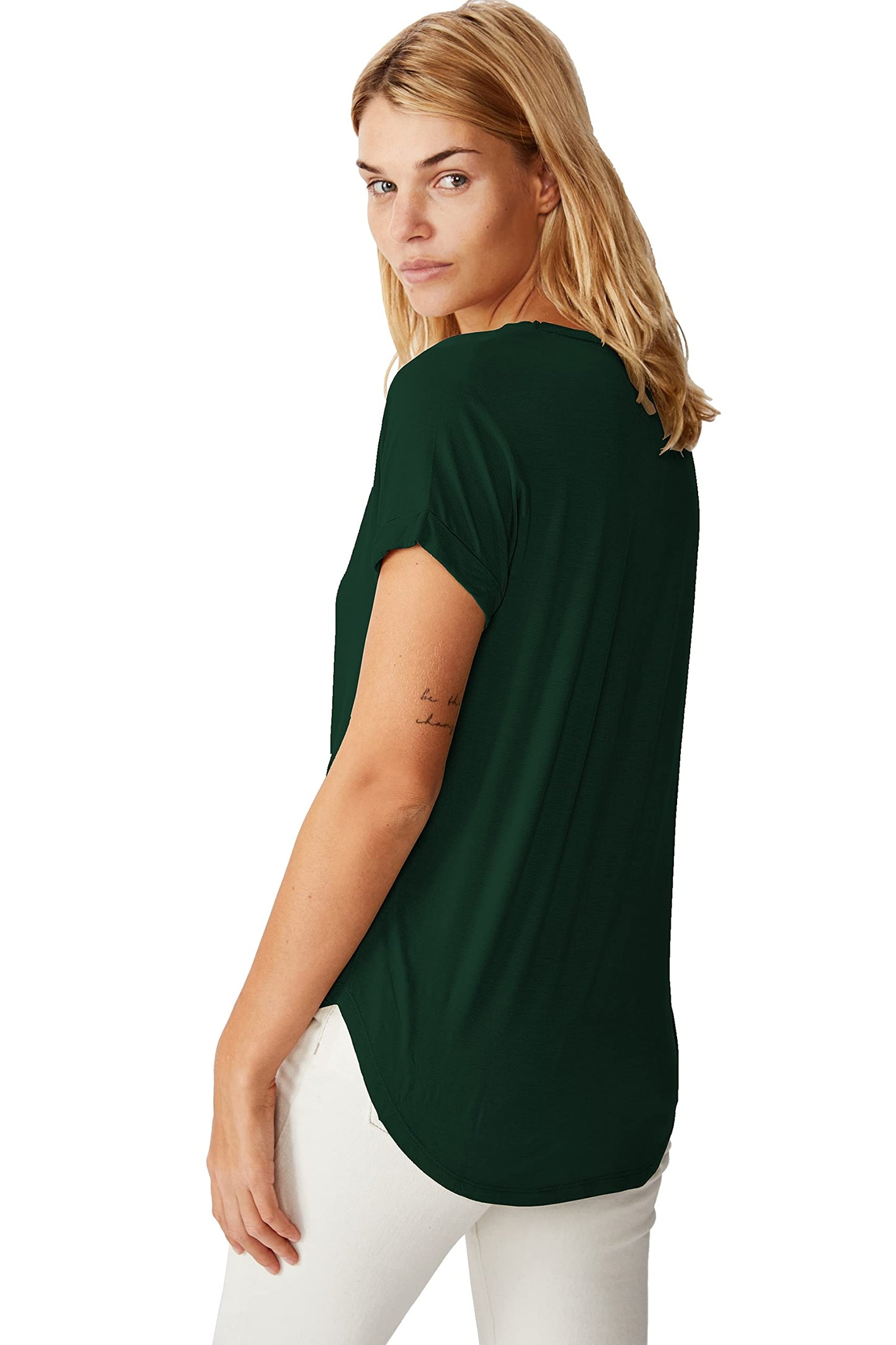Fabricorn Combo Of Three Plain Maroon, Bottle Green And Airforce Blue V-Neck Up And Down Cotton Tshirt For Women (Maroon, Bottle