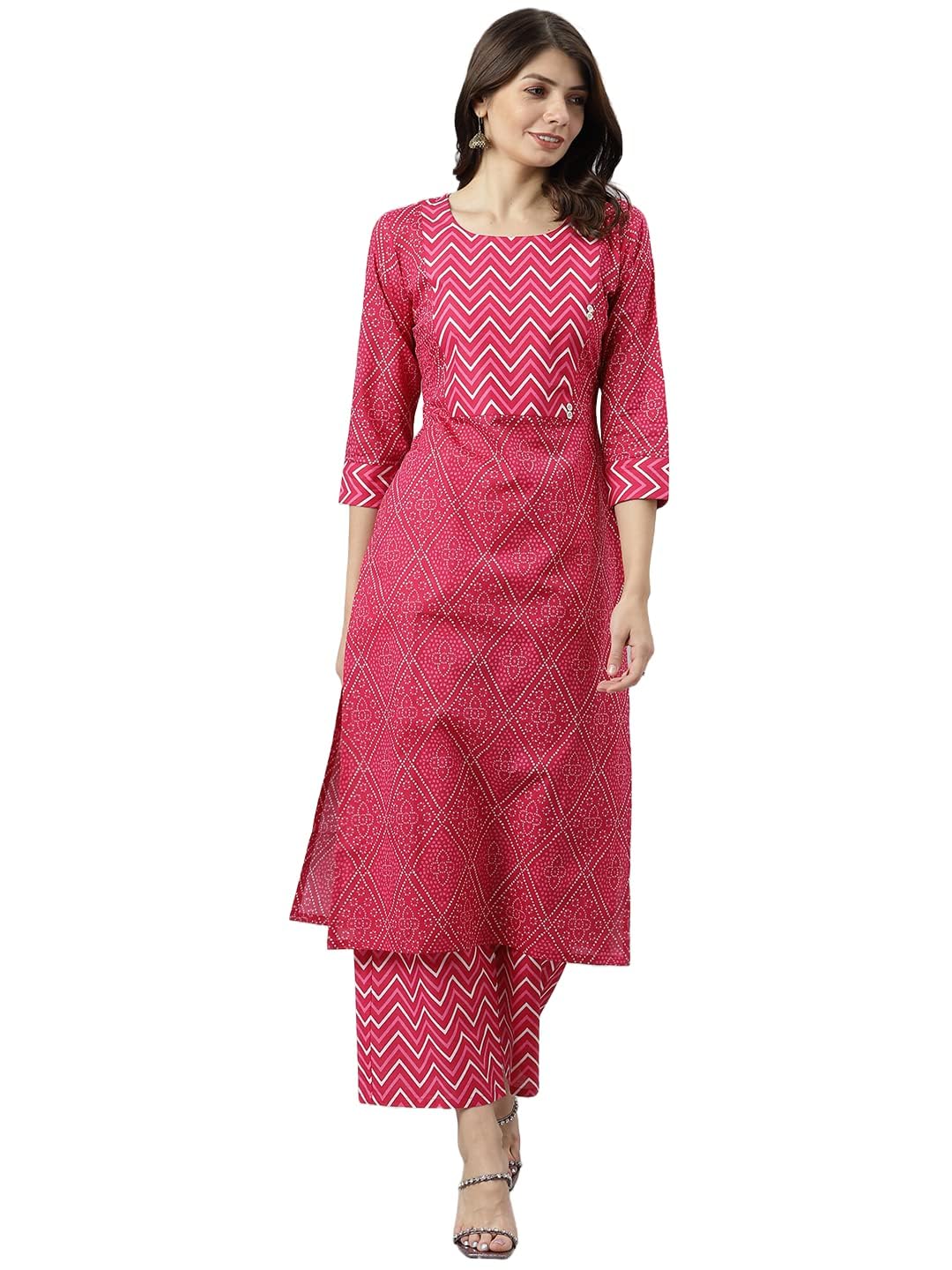 GoSriKi Women's Cotton Blend Printed Straight Kurta with Palazzo (Pimpli-GO)