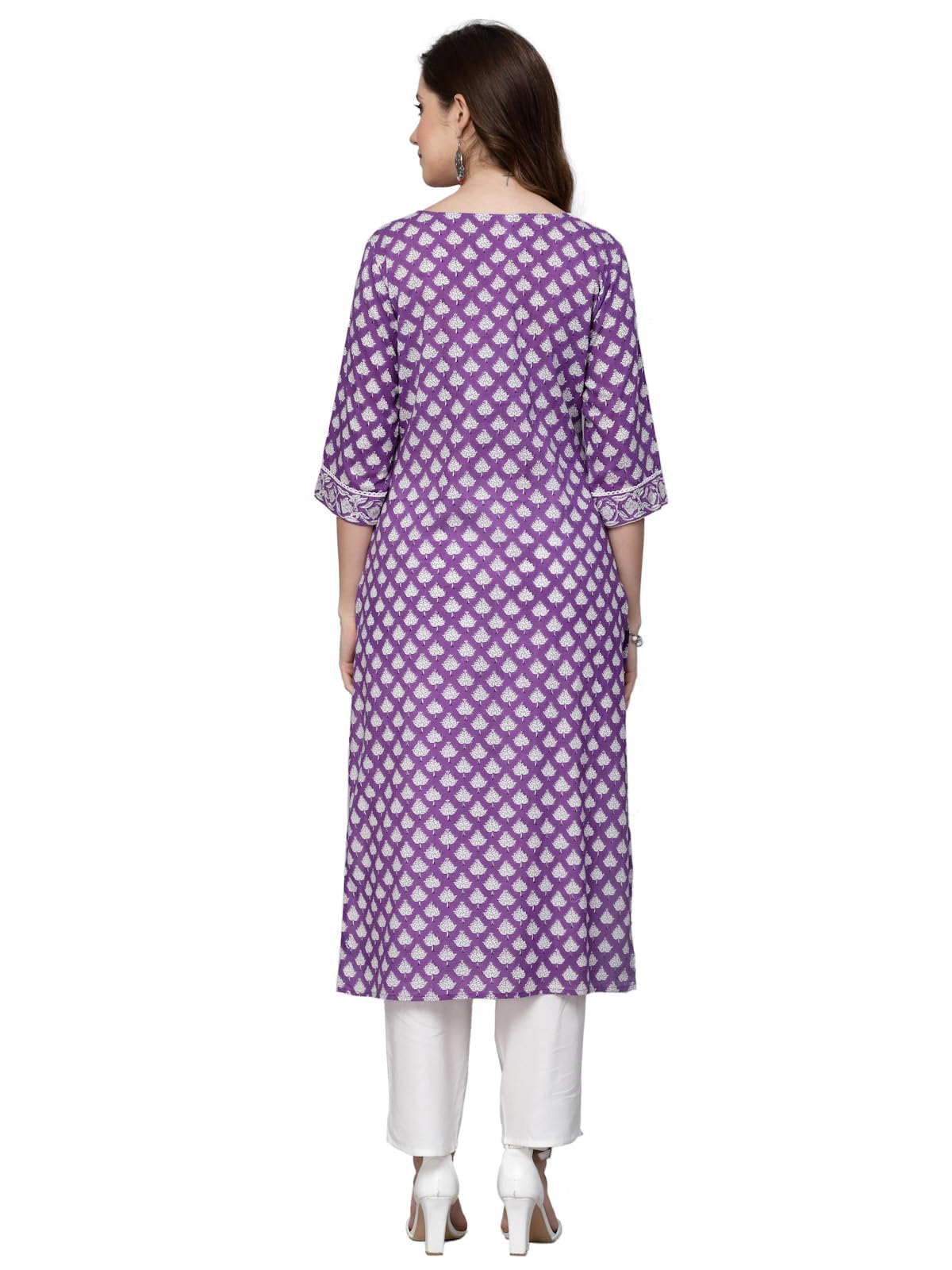Stylum Women's Ethnic Motif Printed Rayon Straight Kurta (PURPLENADIA_Purple)
