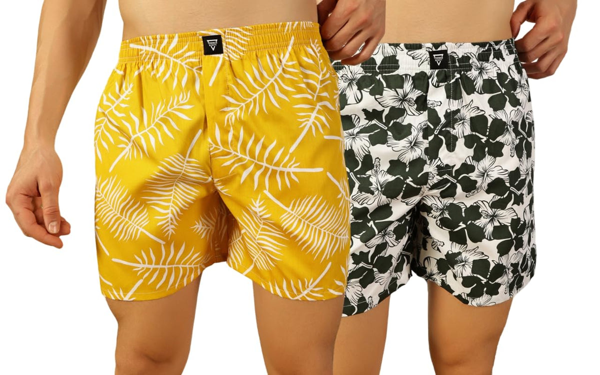Thomas Scott Mens 100% Cotton Printed Boxer Shorts | Regular Fit | Soft & Breathable Innerwear | Pack of 2 | TSBPO2013_Multicol